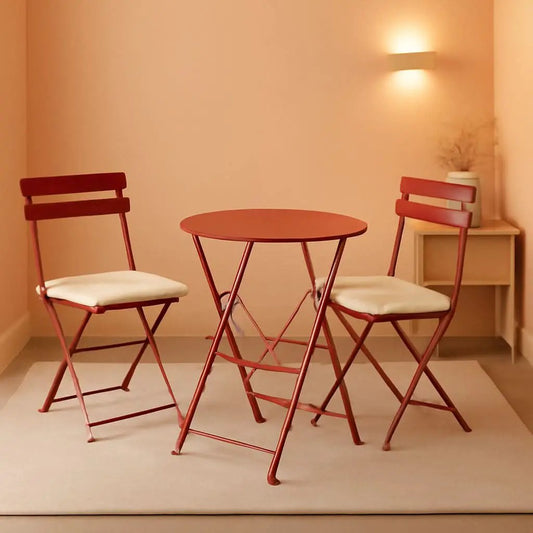 3-Piece Folding Outdoor Bistro Set Red Cushioned Seats from PriceLows™