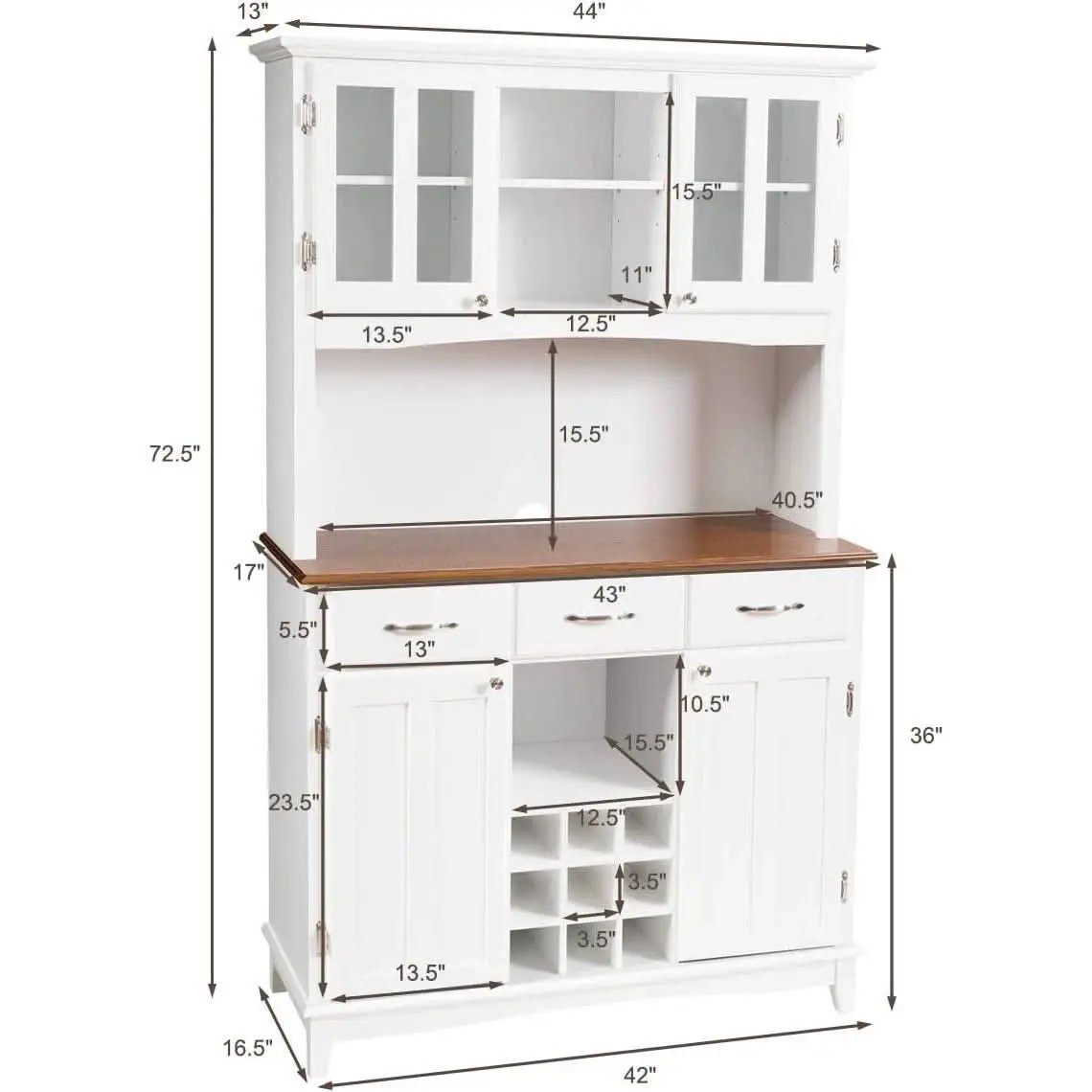 White Kitchen Hutch Sideboard With Built In Wine Rack from PriceLows™