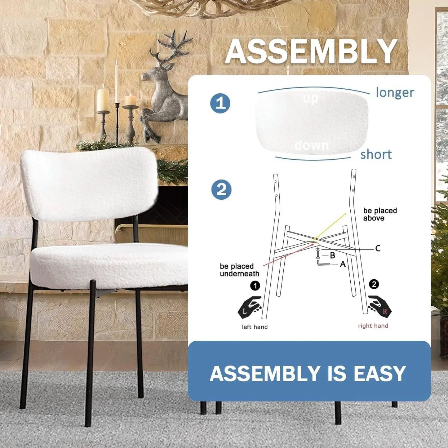 White Boucle Upholstered Dining Chairs With Cushions from PriceLows™