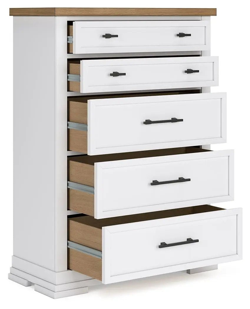 Five Drawer Chest | White Finish | Oak Veneer Top | Two Tone