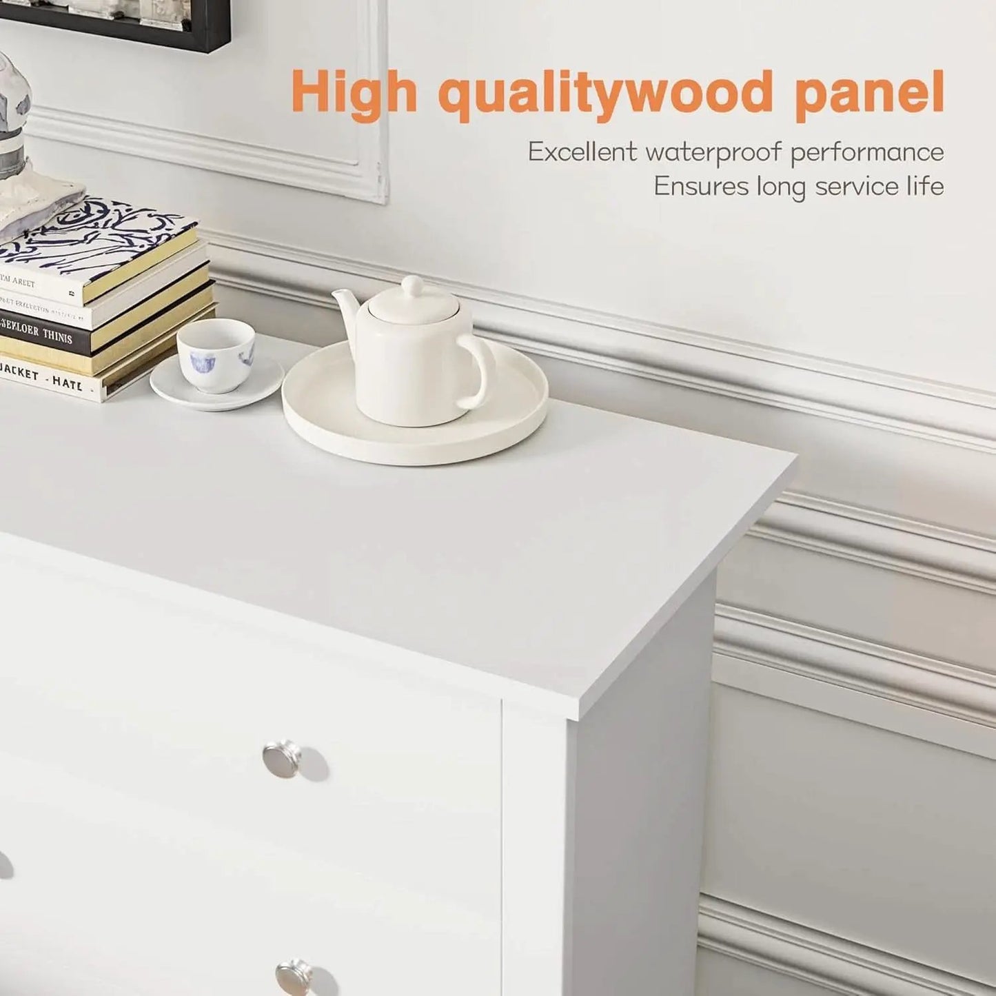 White 6 Drawer Dresser With Smooth Metal Slides Storage from PriceLows™