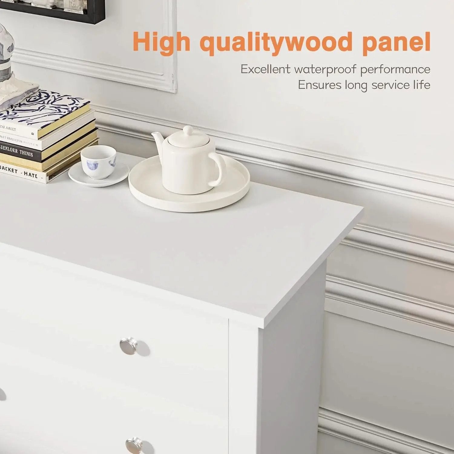 White 6 Drawer Dresser With Smooth Metal Slides Storage from PriceLows™