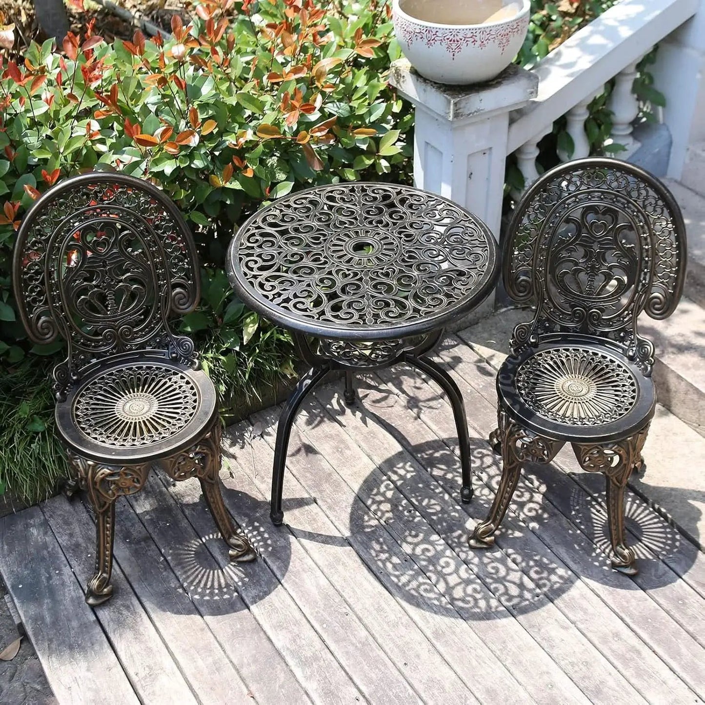 Cast Aluminum Patio Bistro Set With Umbrella Hole Outdoor from PriceLows™