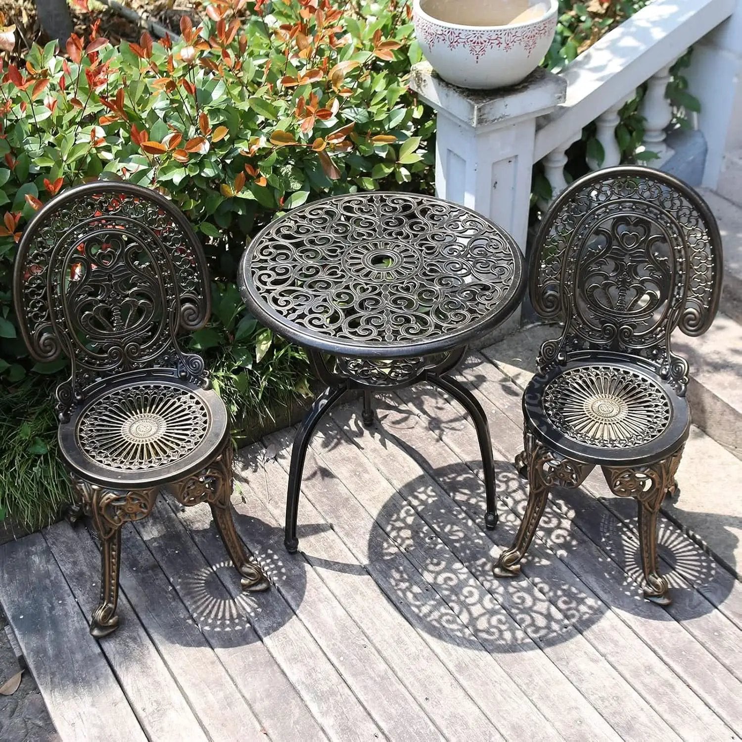 Cast Aluminum Patio Bistro Set With Umbrella Hole Outdoor from PriceLows™