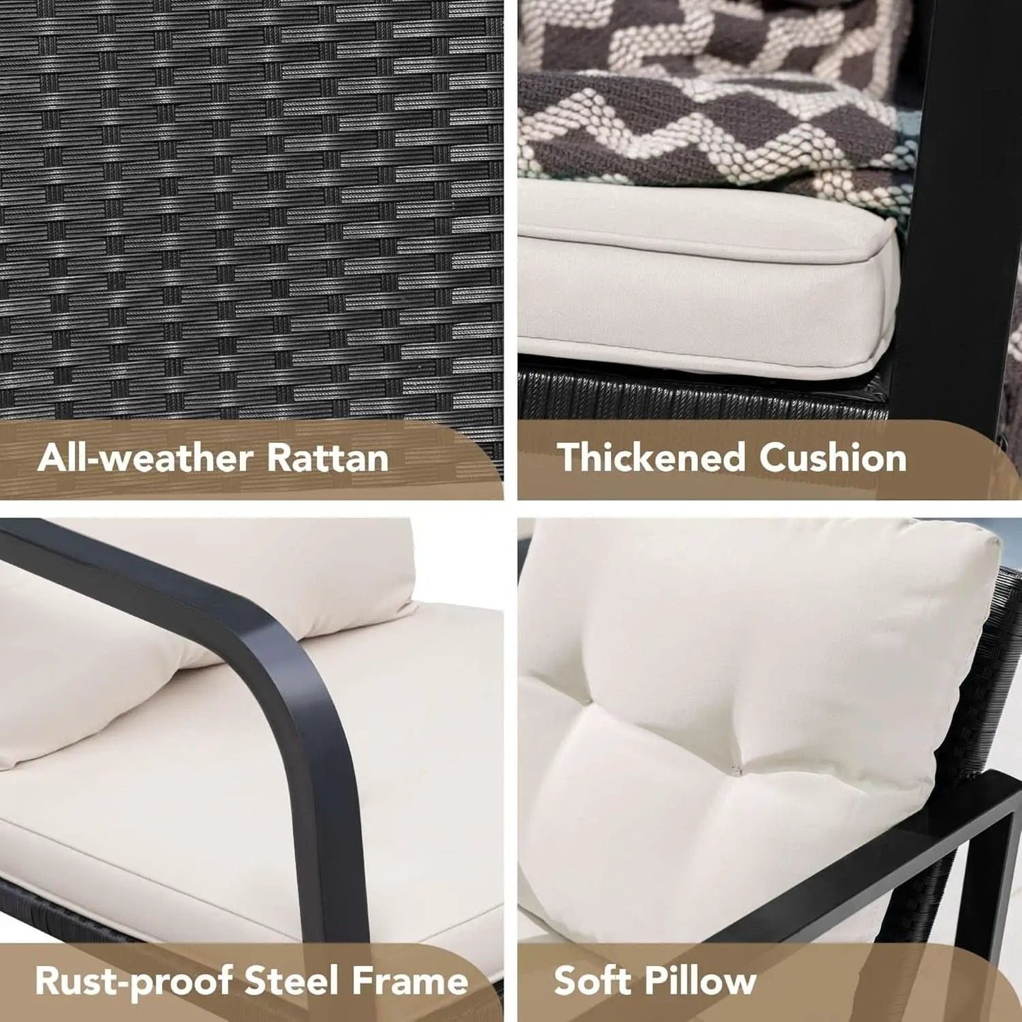 Beige 3 Piece Rocking Patio Bistro Set With Tempered Glass Coffee Table For Outdoor Furniture from PriceLows™