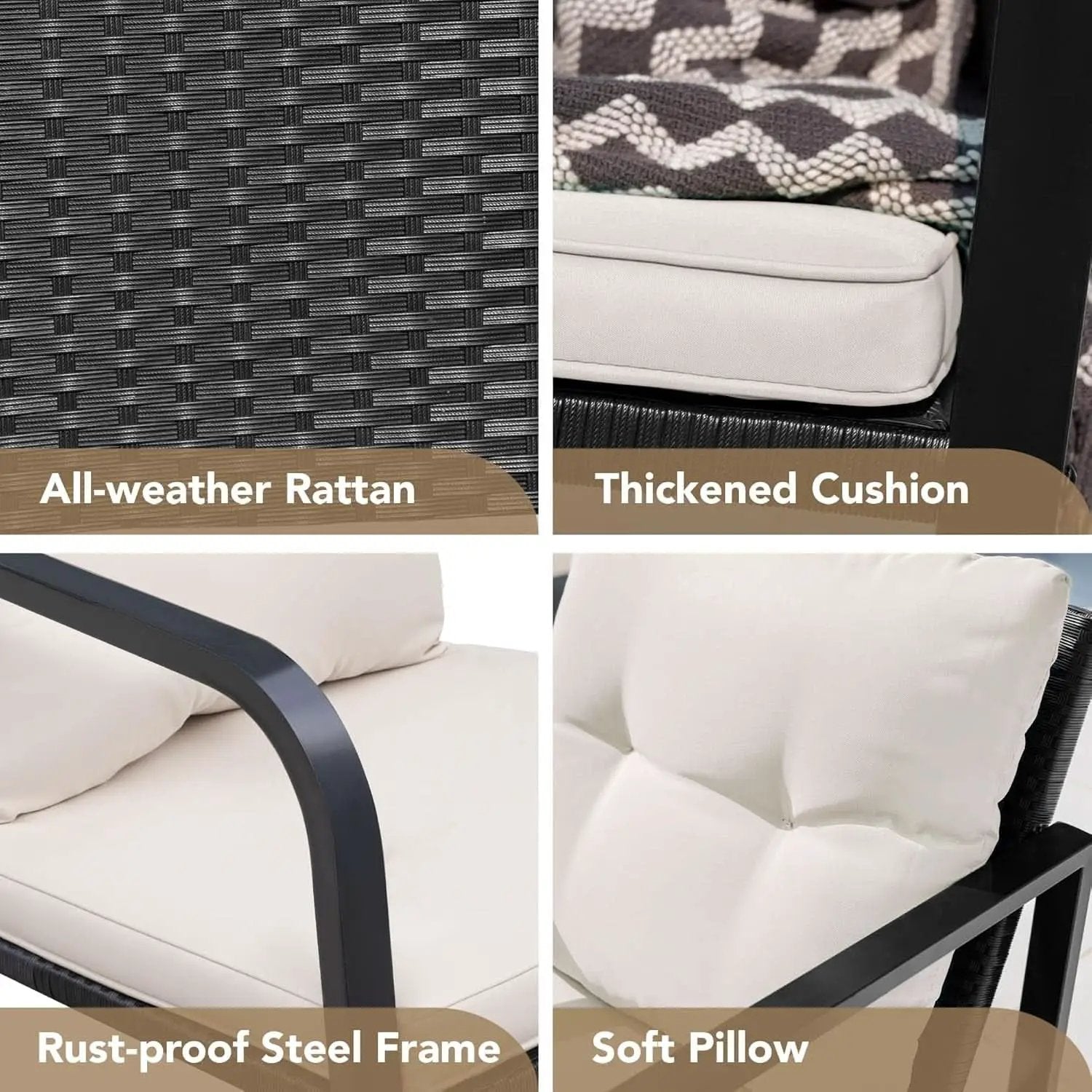 Beige 3 Piece Rocking Patio Bistro Set With Tempered Glass Coffee Table For Outdoor Furniture from PriceLows™