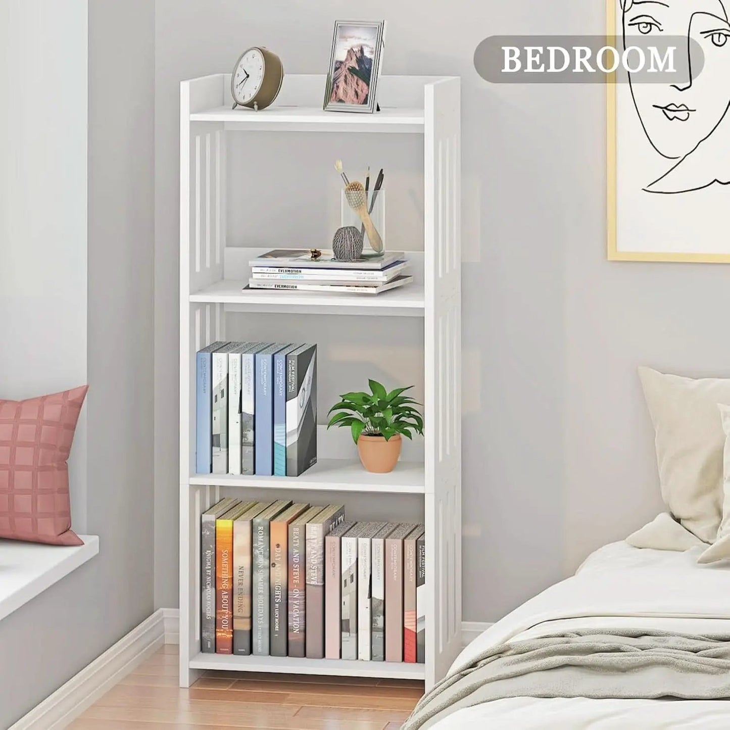 4 Tier White Bookshelf Ideal For Small Spaces Storage Room from PriceLows™