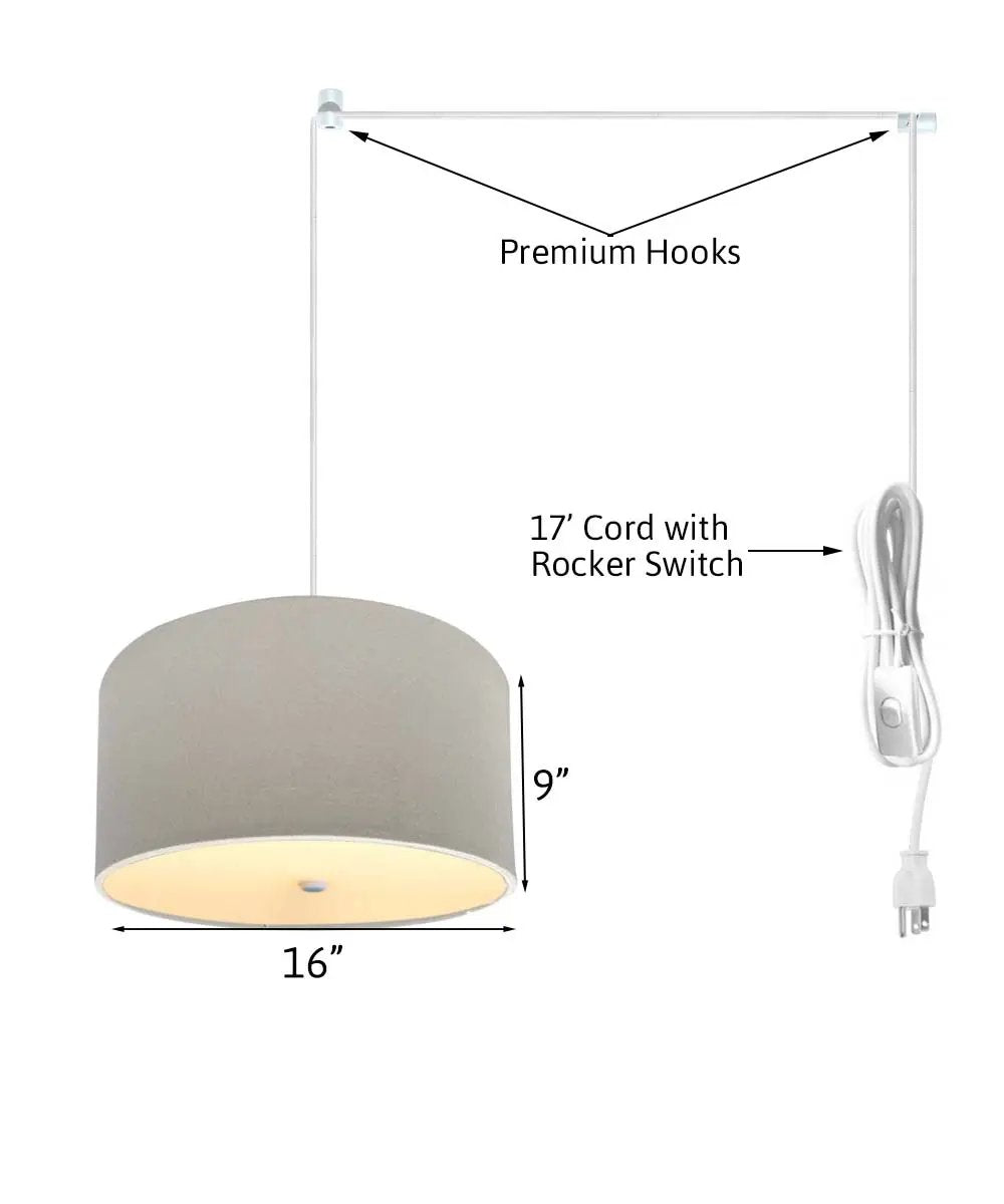 Plug In Swag Pendant | Two Light | Oatmeal Linen Drum | 16 Inch Wide