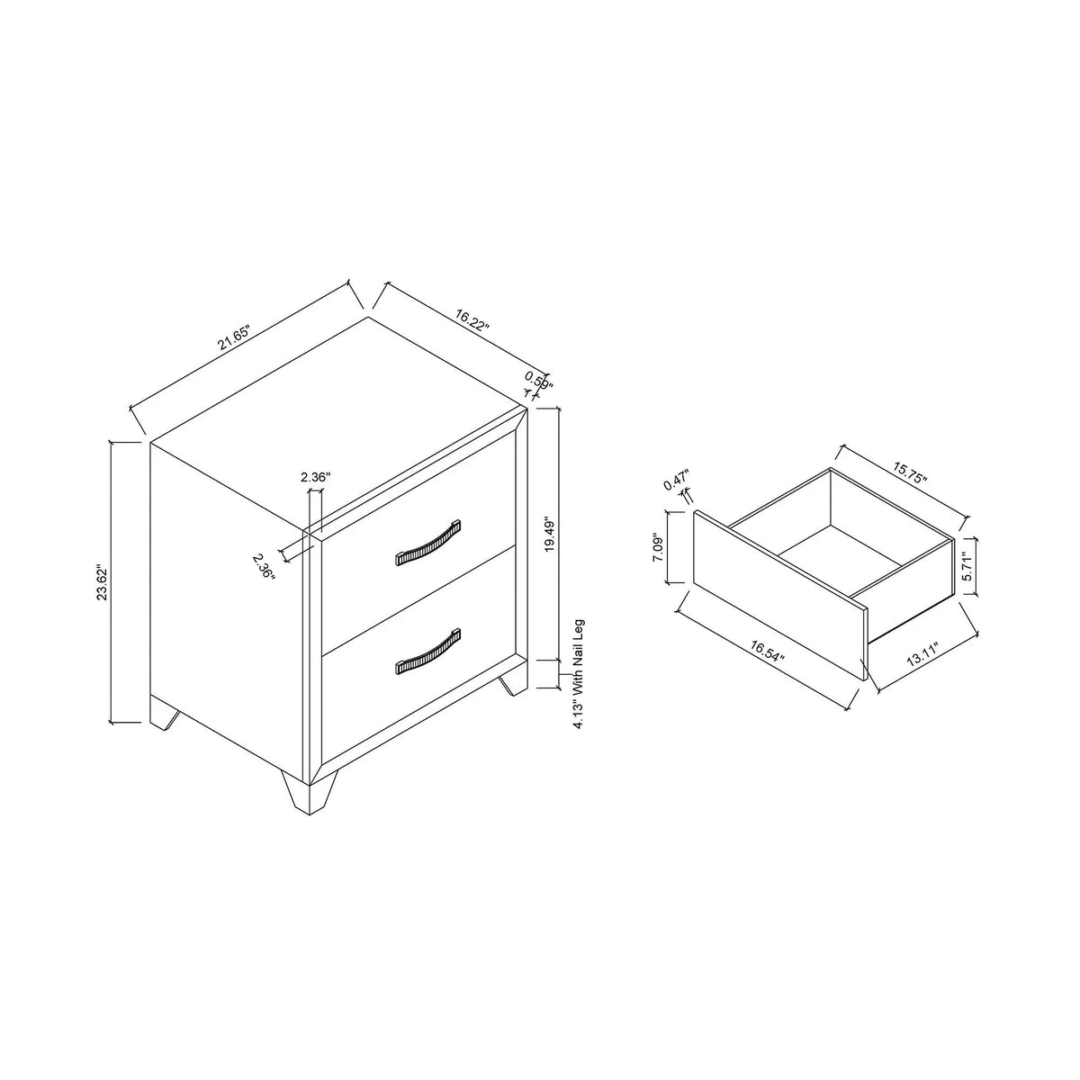 Carlos Nightstand | Black Wood Finish | 2 Drawers | Modern Design