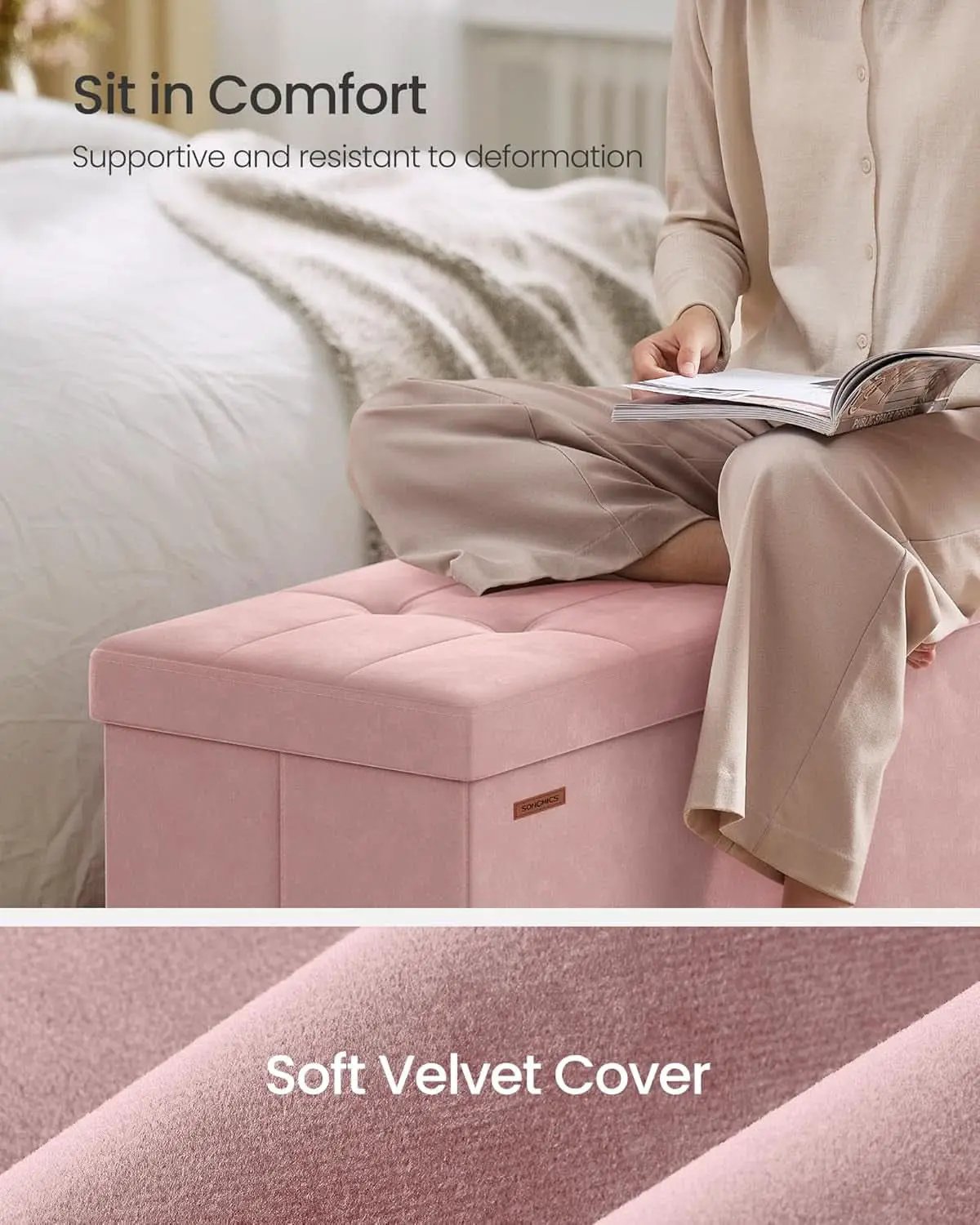 Jelly Pink Velvet Extra Large Storage Ottoman Chest from PriceLows™