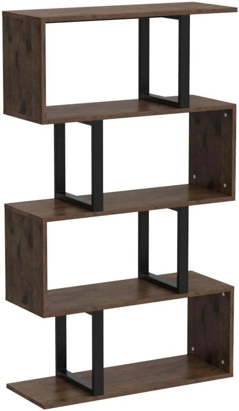 S Shaped 5 Tier Bookshelf Bookcase In Retro Brown Finish from PriceLows™