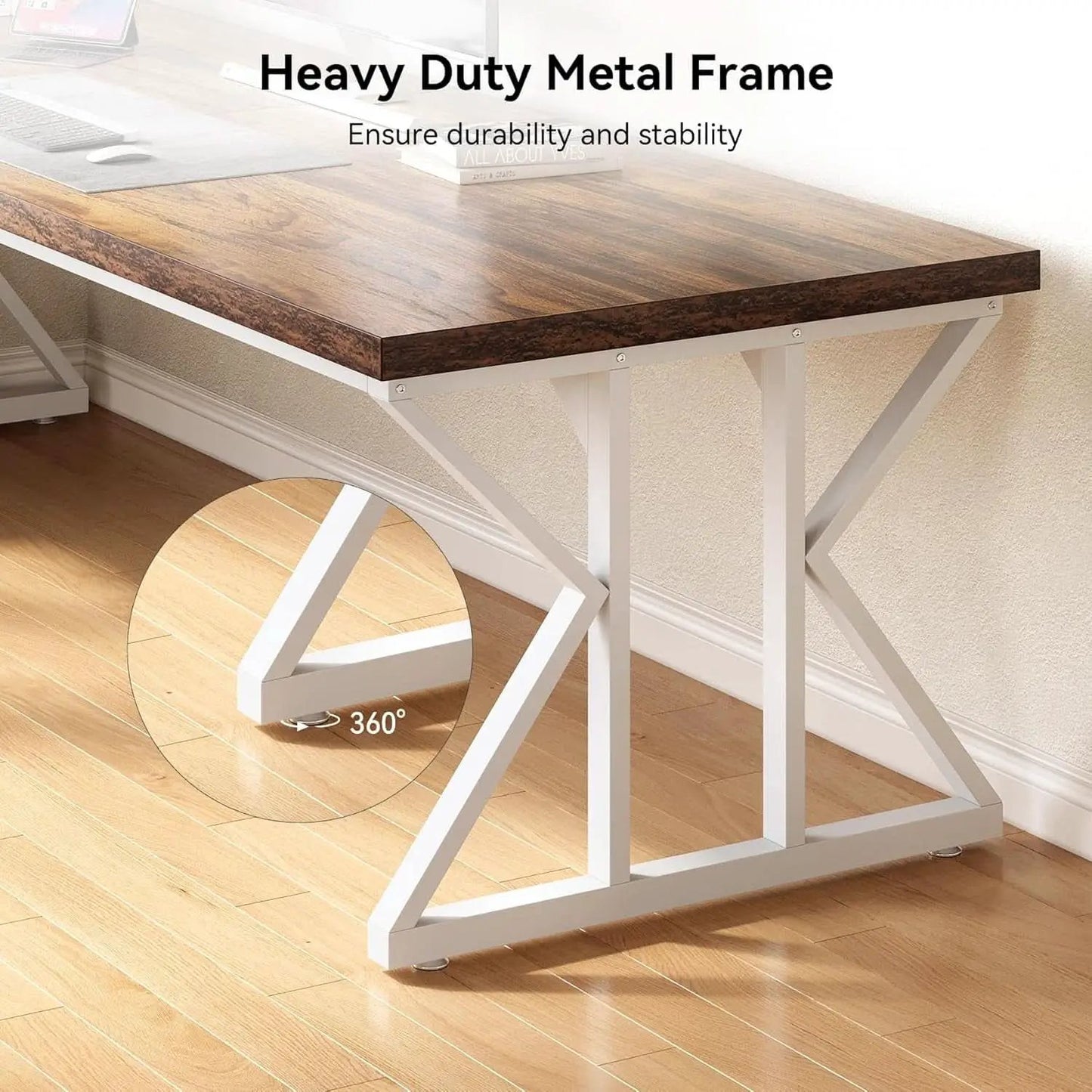 78.7 Inch Rustic Executive Desk For Home Office Brown-White from PriceLows™