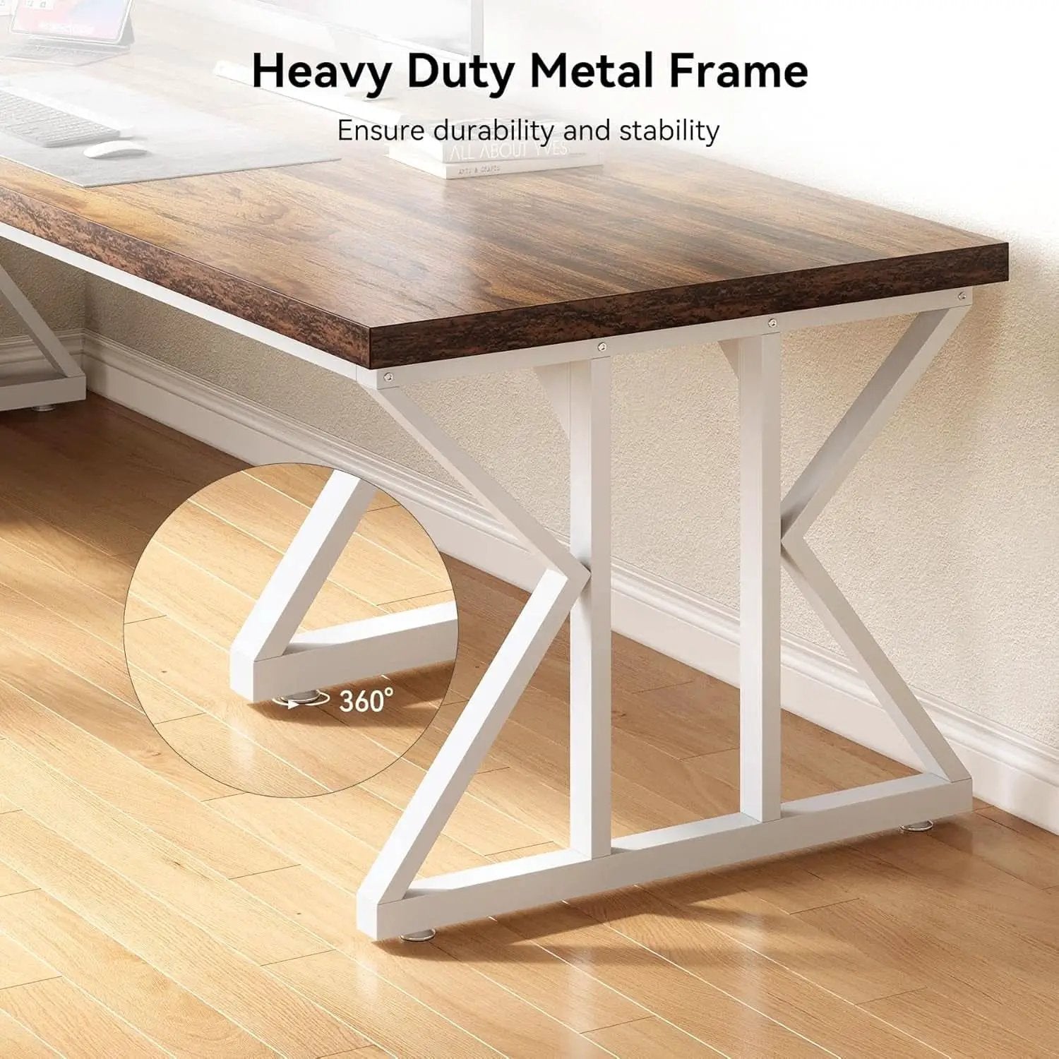 78.7 Inch Rustic Executive Desk For Home Office Brown-White from PriceLows™