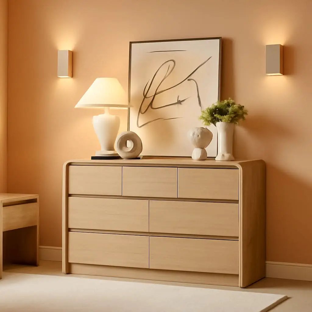 Contemporary Oak Seven Drawer Dresser With Textured Surface from PriceLows™