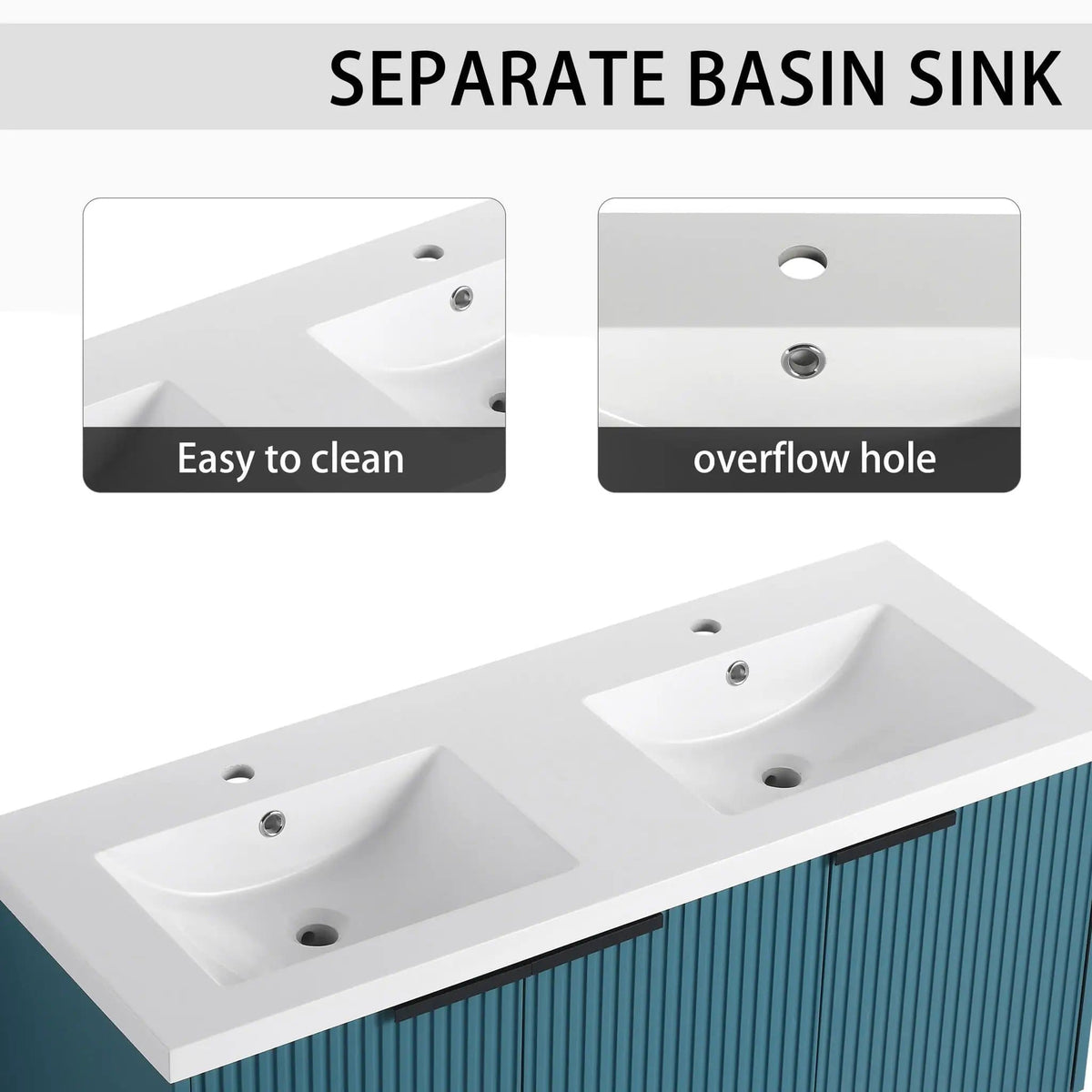 Contemporary Wall Mounted Bathroom Vanity With Resin Double Sink | 6 Pieces | Metal & Plywood | Bathroom