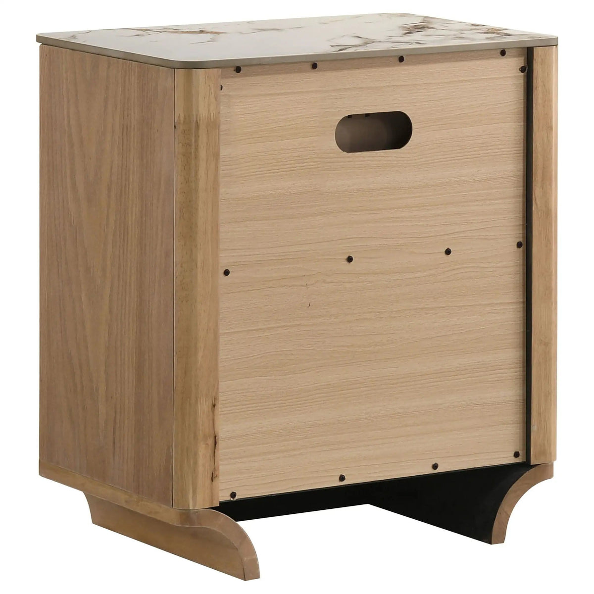 Leanne 2-drawer Sinter Stone Top Nightstand | 23.75 x 16.5 x 26.75 in | Solid Wood & Metal | Light Oak