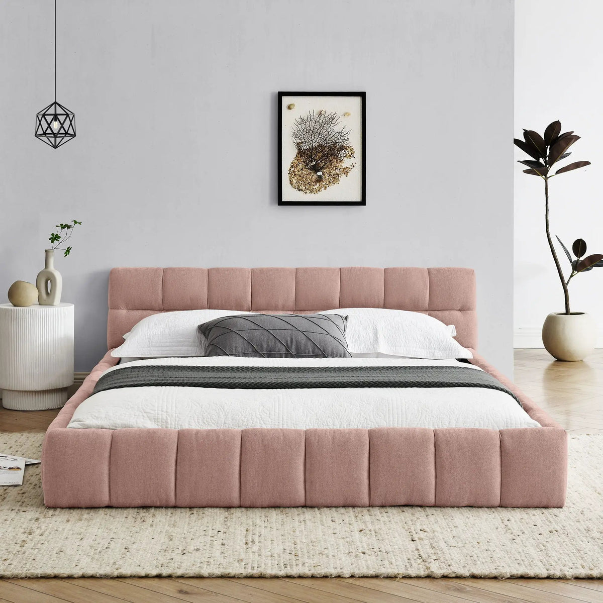 Modern Platform Storage Bed Frame | Thick Fabric Upholstery | Soft Headboard | Solid Construction