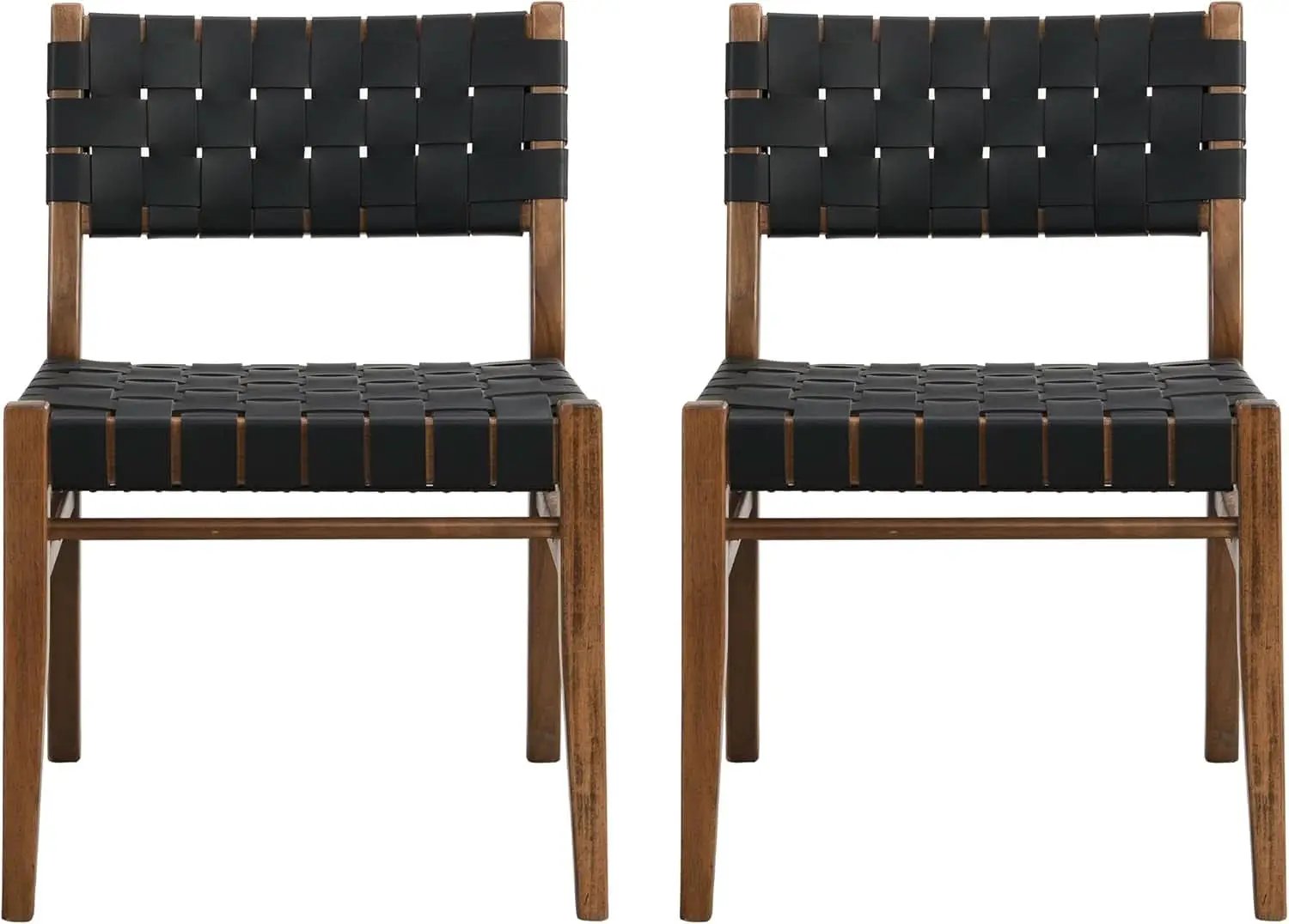 Set Of 2 Armless Dining Chairs With Rope Weave PU Leather Walnut Black from PriceLows™