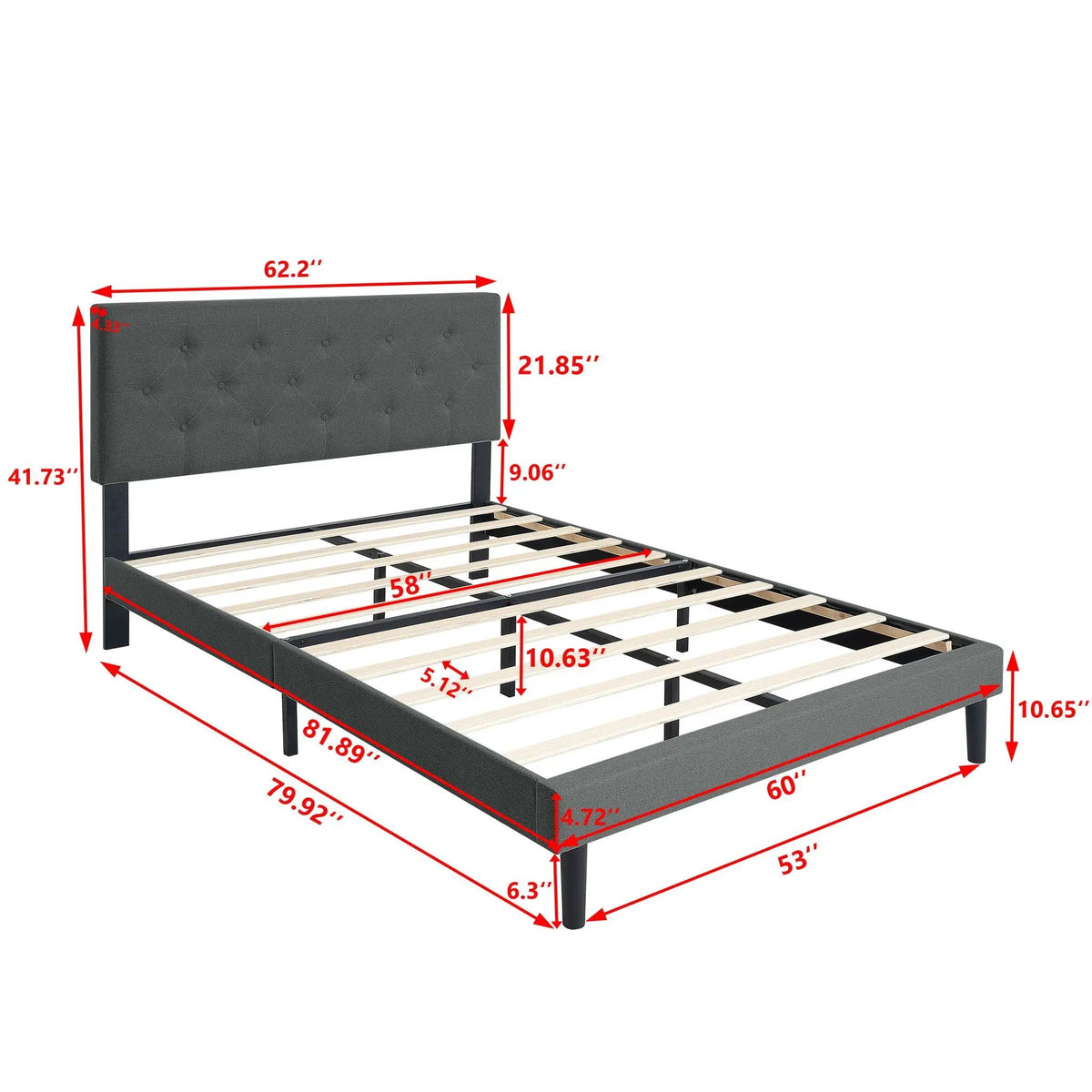 Platform Bed Frame | Button Tufted Headboard | Box Spring Free
