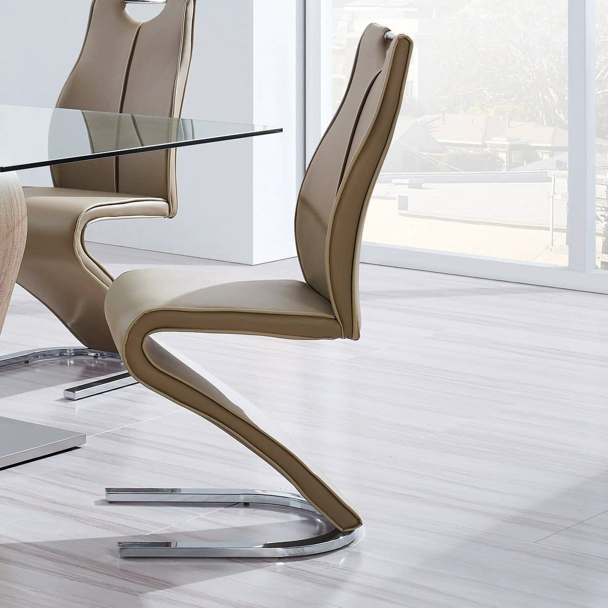 Tony Dining Chairs (Set of 2) | 17.32 x 25.79 x 34.25 in | Leather & Metal | Brown / Beige