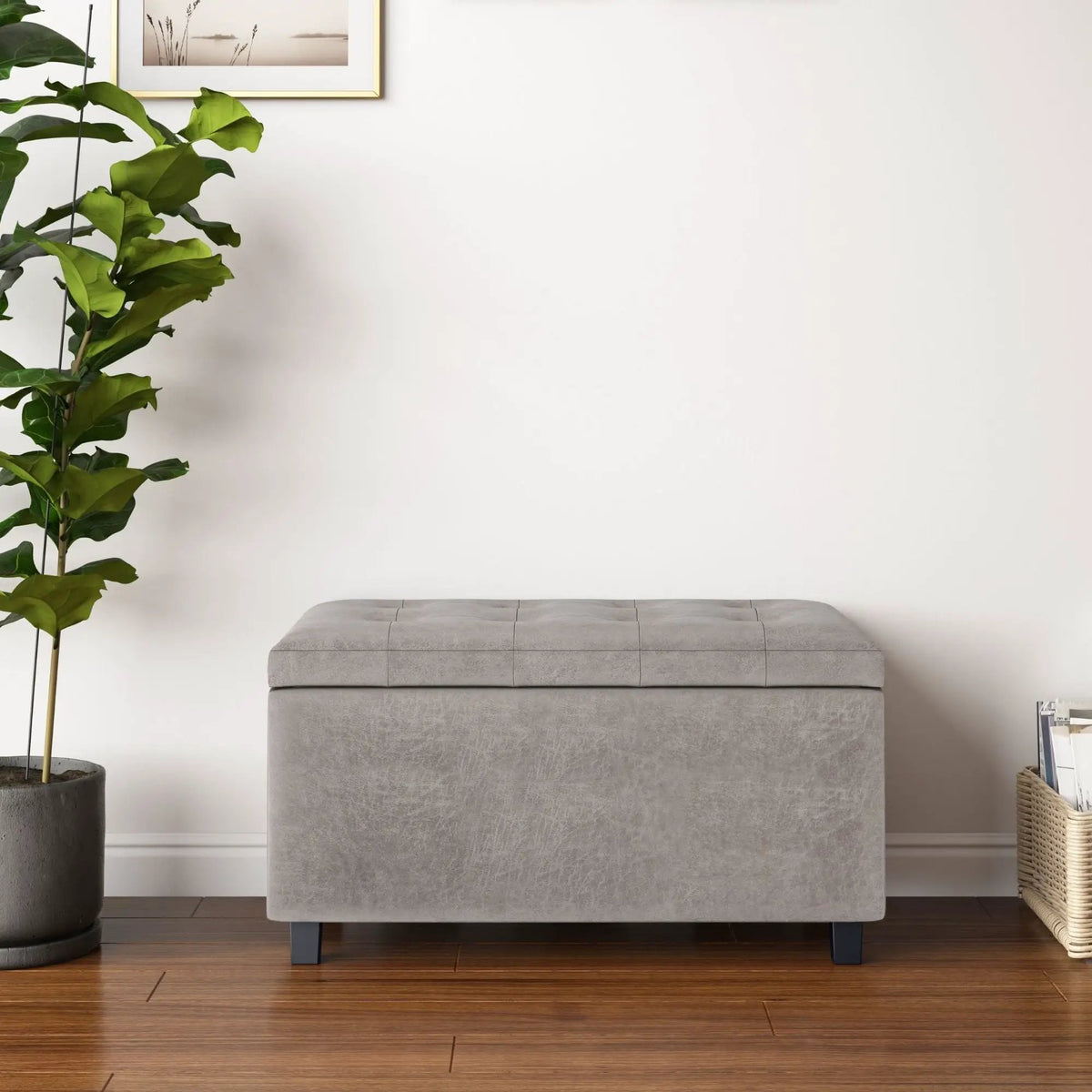 Cosmopolitan Upholstered Storage Ottoman | Child Safety Hinge | Large Interior Storage | 33.5 Inch Length