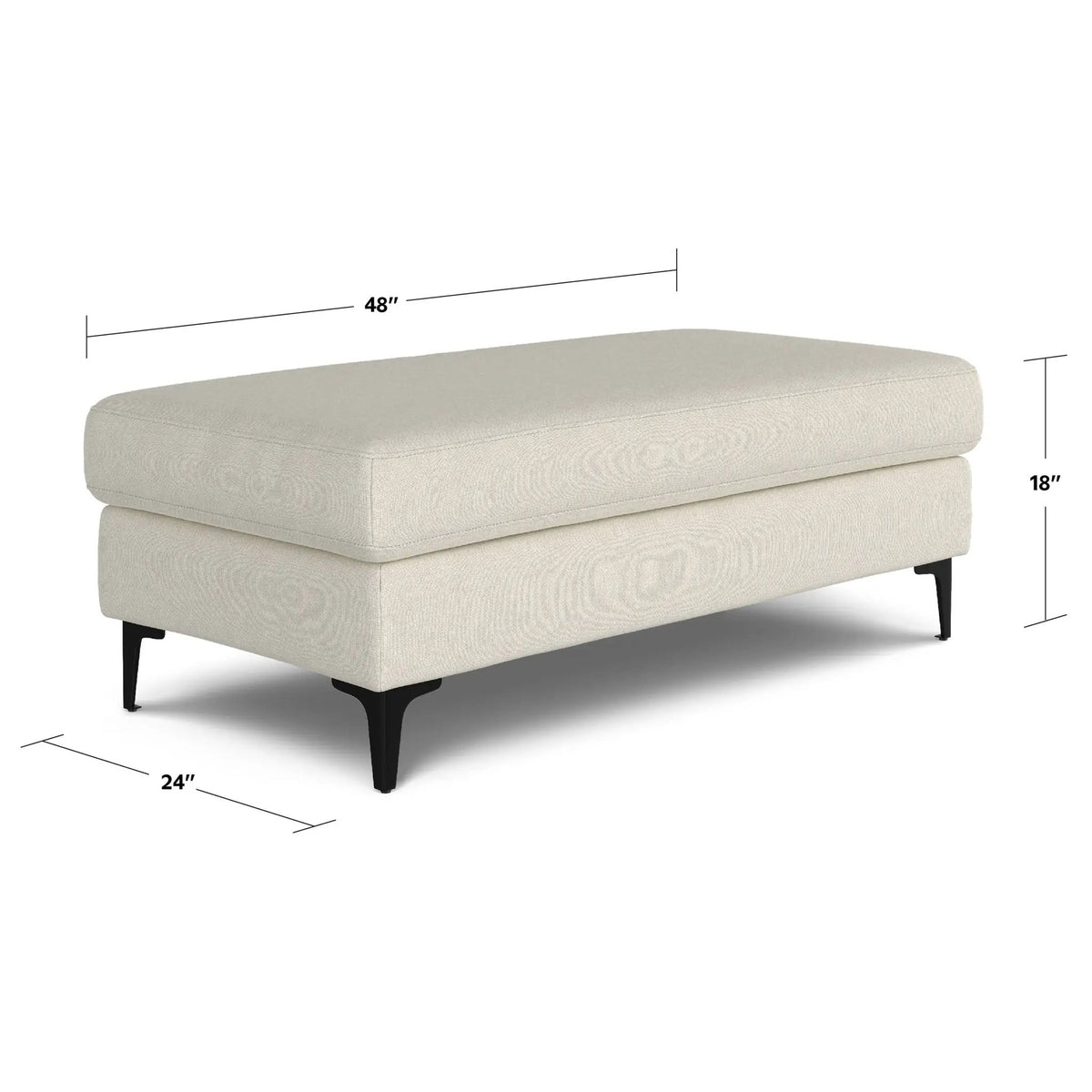 Ava Mid Century Ottoman | Performance Fabric | 100% Recycled Material | 36 Inch Width