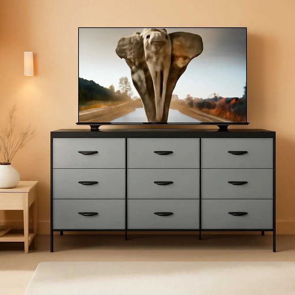 Grey TV Console With 9 Drawers For Living Room Entertainment Center from PriceLows™
