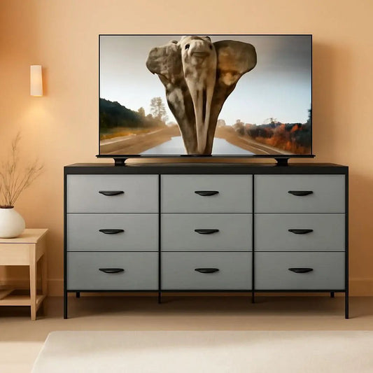 Grey TV Console With 9 Drawers For Living Room Entertainment Center from PriceLows™