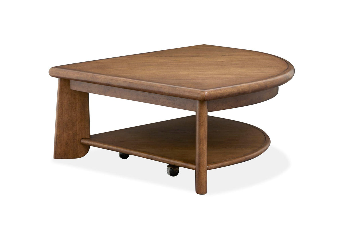 Tanner Pie Shaped Lift Top Cocktail Table With Casters | 38 x 38 x 16.5 in | Veneer & Wood | Tawny Brown
