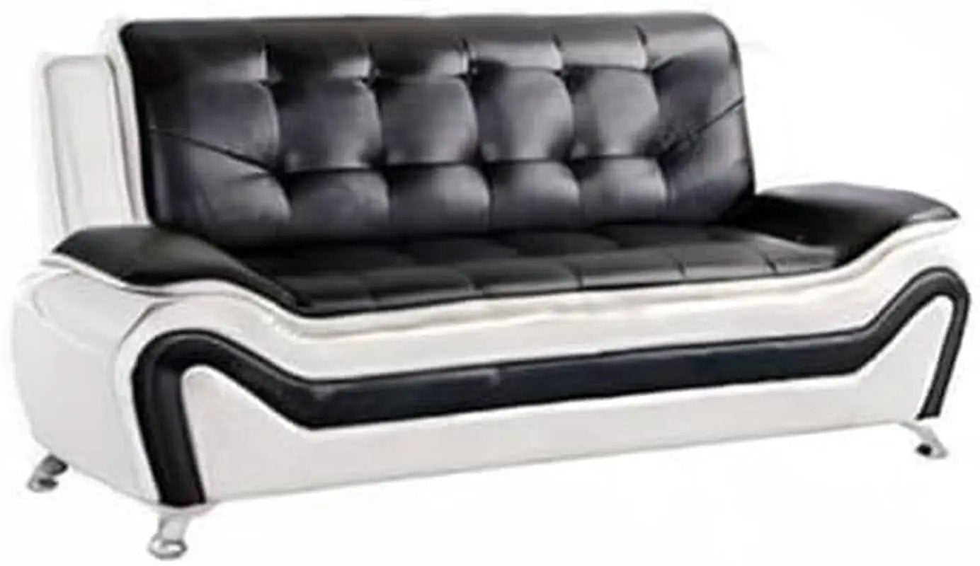 3 Piece Aldo Modern Faux Leather Sofa Set Black And White With Sofa Loveseat And Chair from PriceLows™