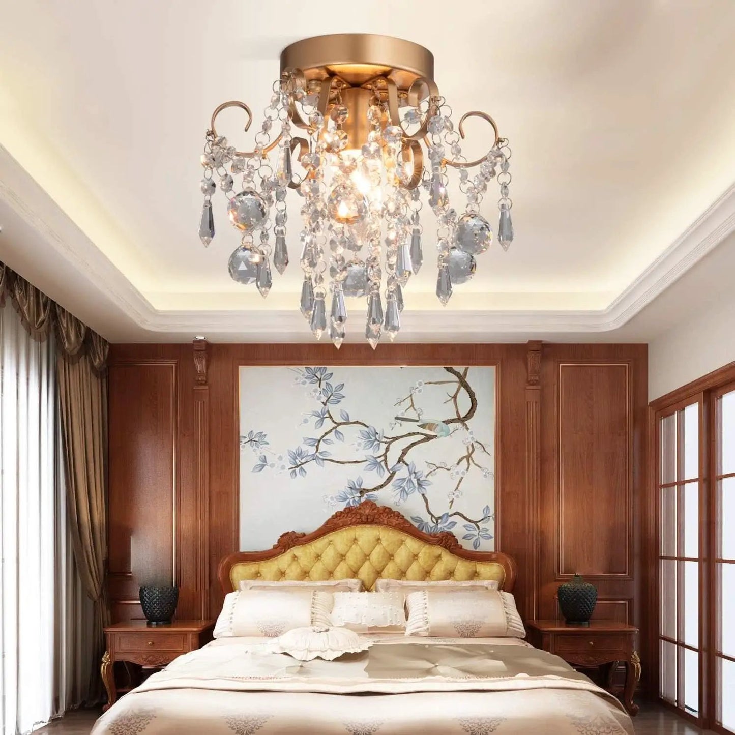 Mini Crystal Chandelier Flush Mount Gold Ceiling Light from PriceLows™