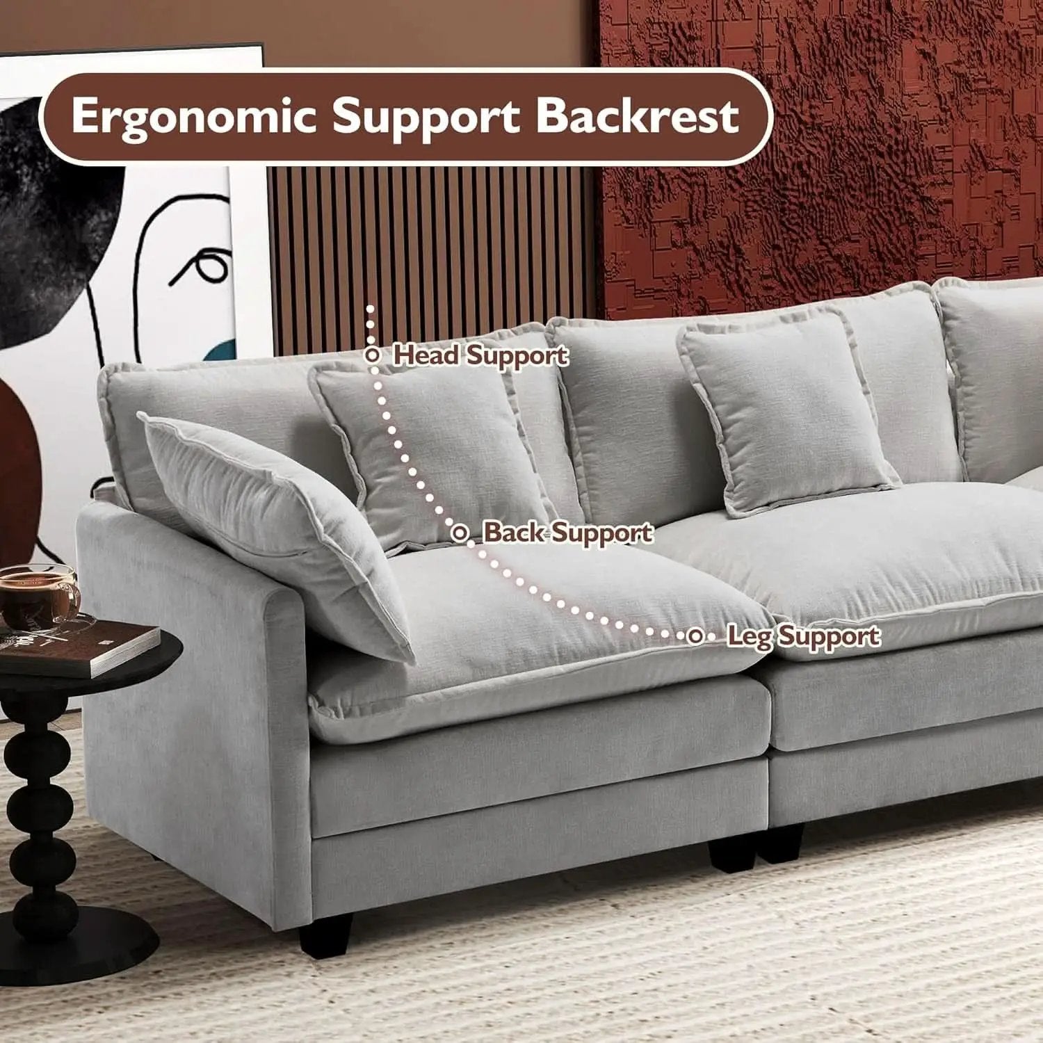 111 Inch L Shaped Modern Glam Sofa Sectional With Ottoman Cloud Foam Cushions Grey Chenille from PriceLows™