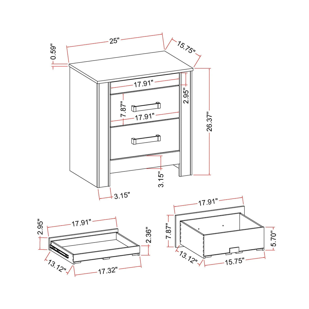 Lorenzo Nightstand | Silver Finish | Hidden Jewelry Compartment | Acrylic Bar Handles