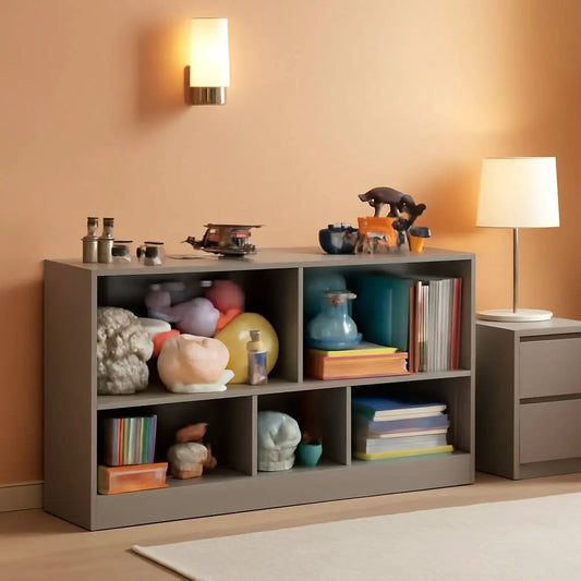 Grey 5 Section Toy Organizer And Bookshelf For Kids Storage from PriceLows™