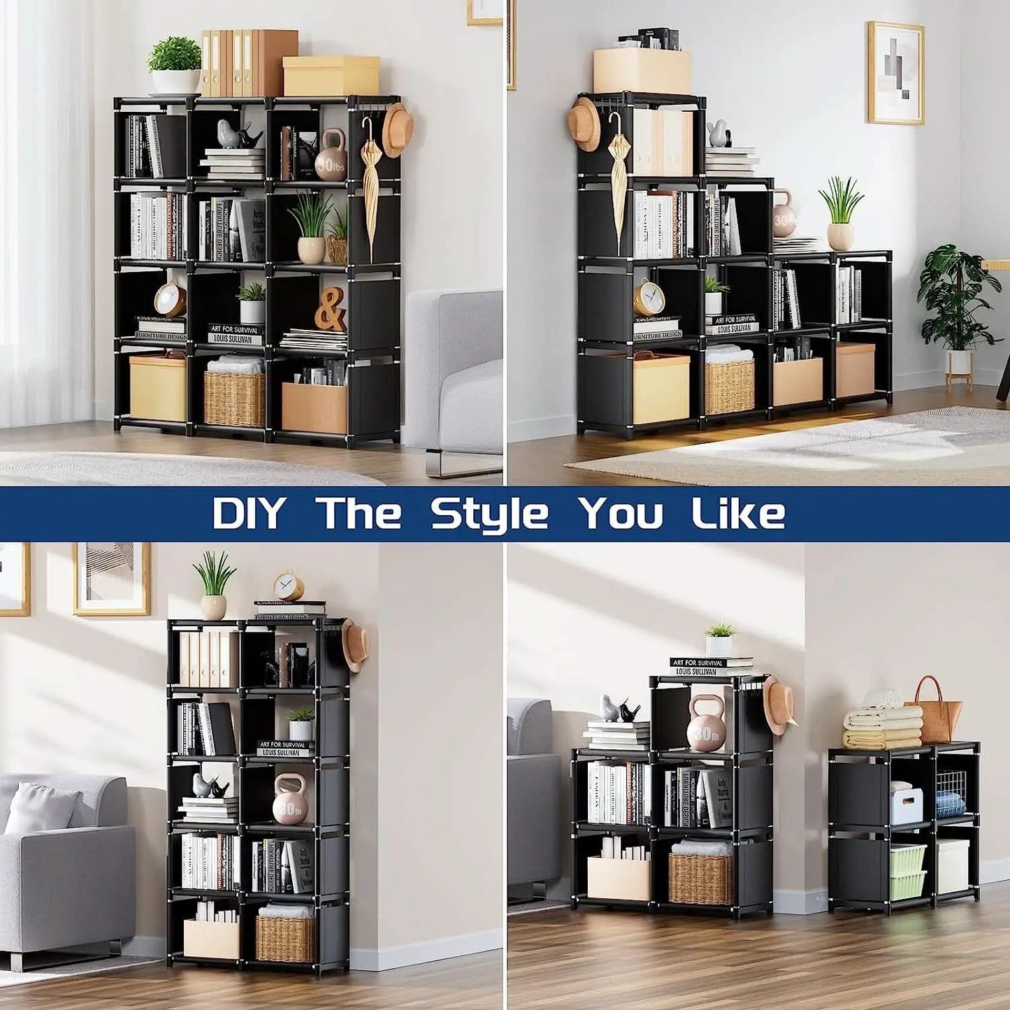 Black Twelve Cube Metal Bookcase System For Home Office from PriceLows™