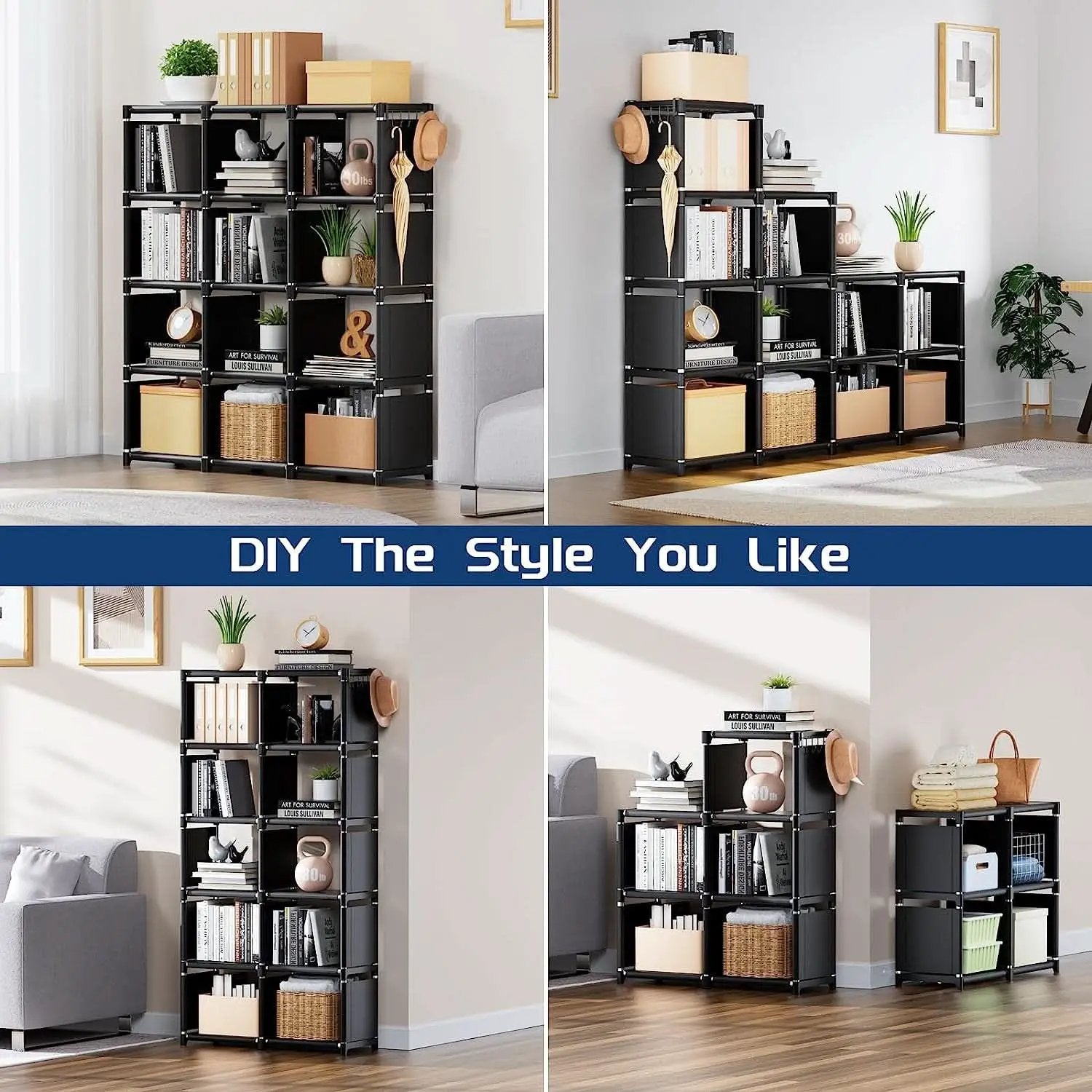 Black Twelve Cube Metal Bookcase System For Home Office from PriceLows™