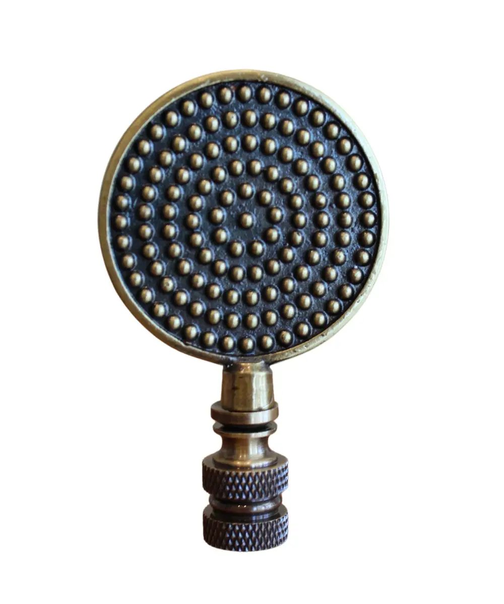 Decorative Lamp Finial | Dotted Medallion | Antique Brass | 3 Inch Tall