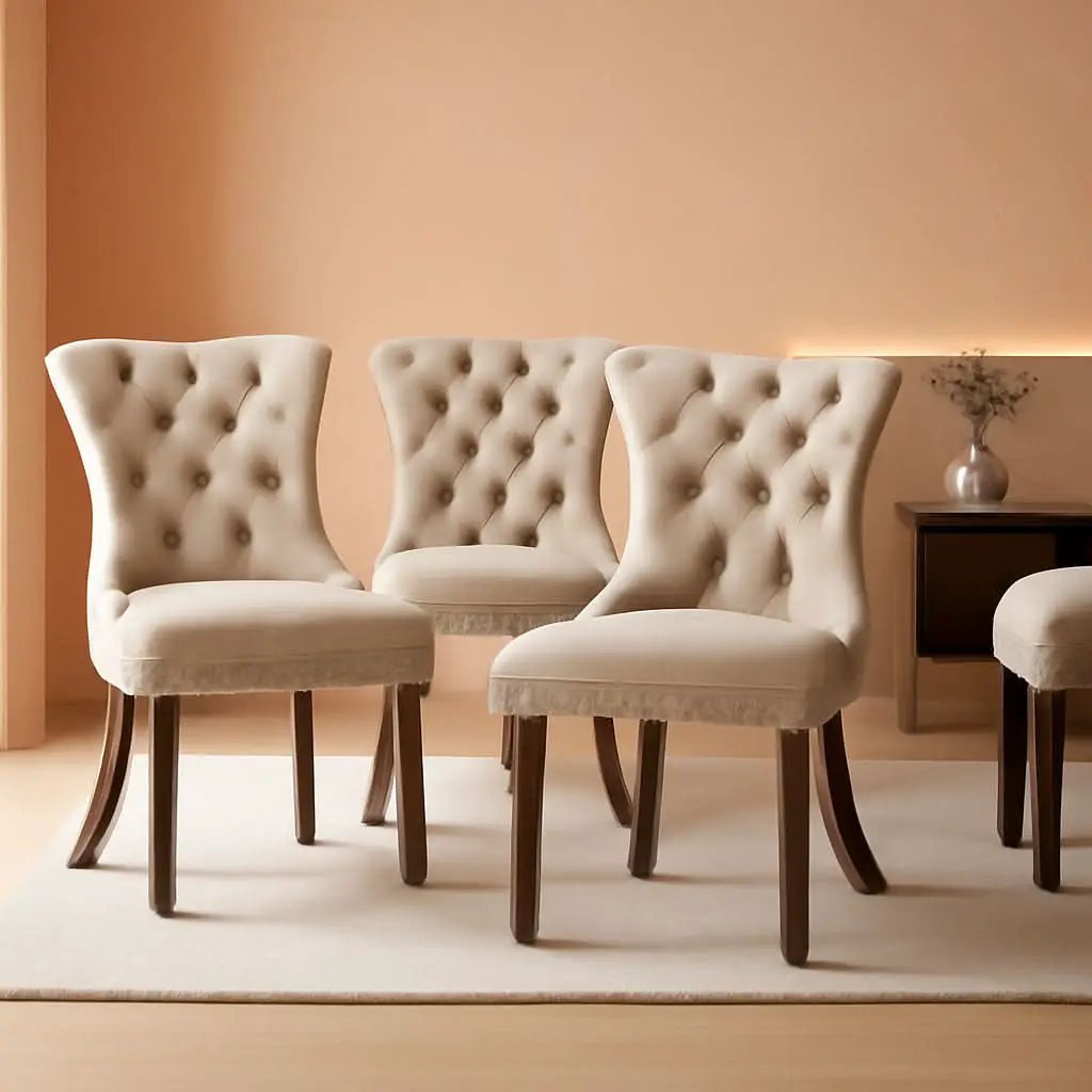 Beige Velvet Tufted Dining Chairs 4 Pack With Nailhead Trim from PriceLows™