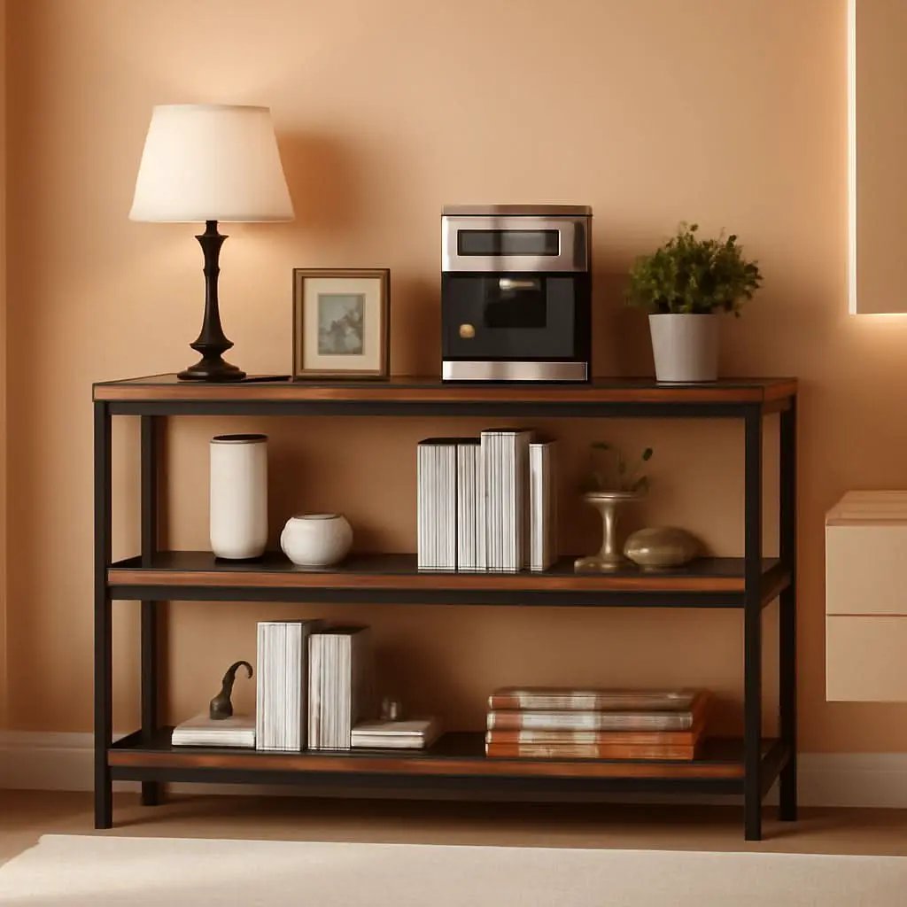 47 Inch Rustic Industrial Sofa Table With 3 Tier Shelves from PriceLows™