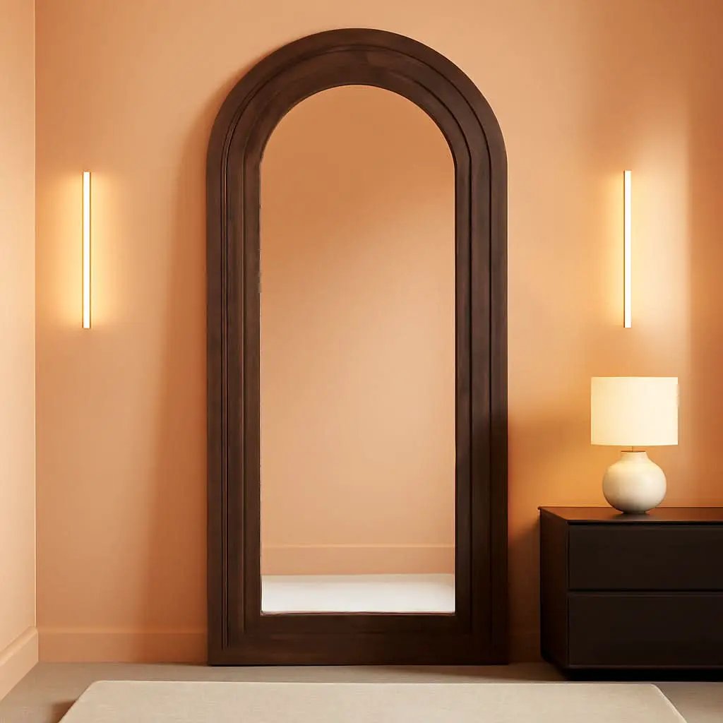 Arched Full Length Mirror 71x32 Inch Brown Solid Wood Frame from PriceLows™