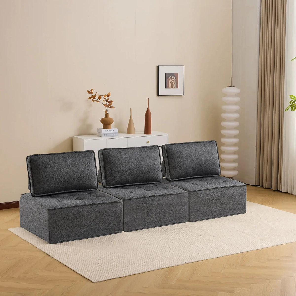 Sofa With Modular Splicing Design Armless Chair | 2 Pieces | Solid Wood & Linen | Living Room
