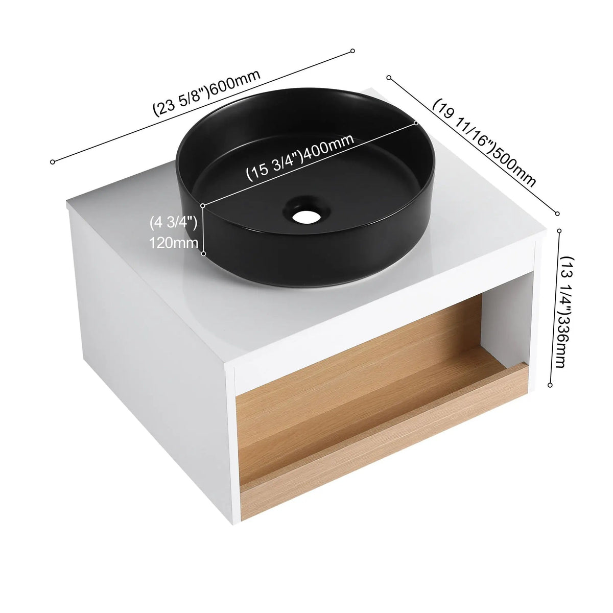 Floating Bathroom Vanity | Round Glossy Sink | Wall Mounted | Compact Design