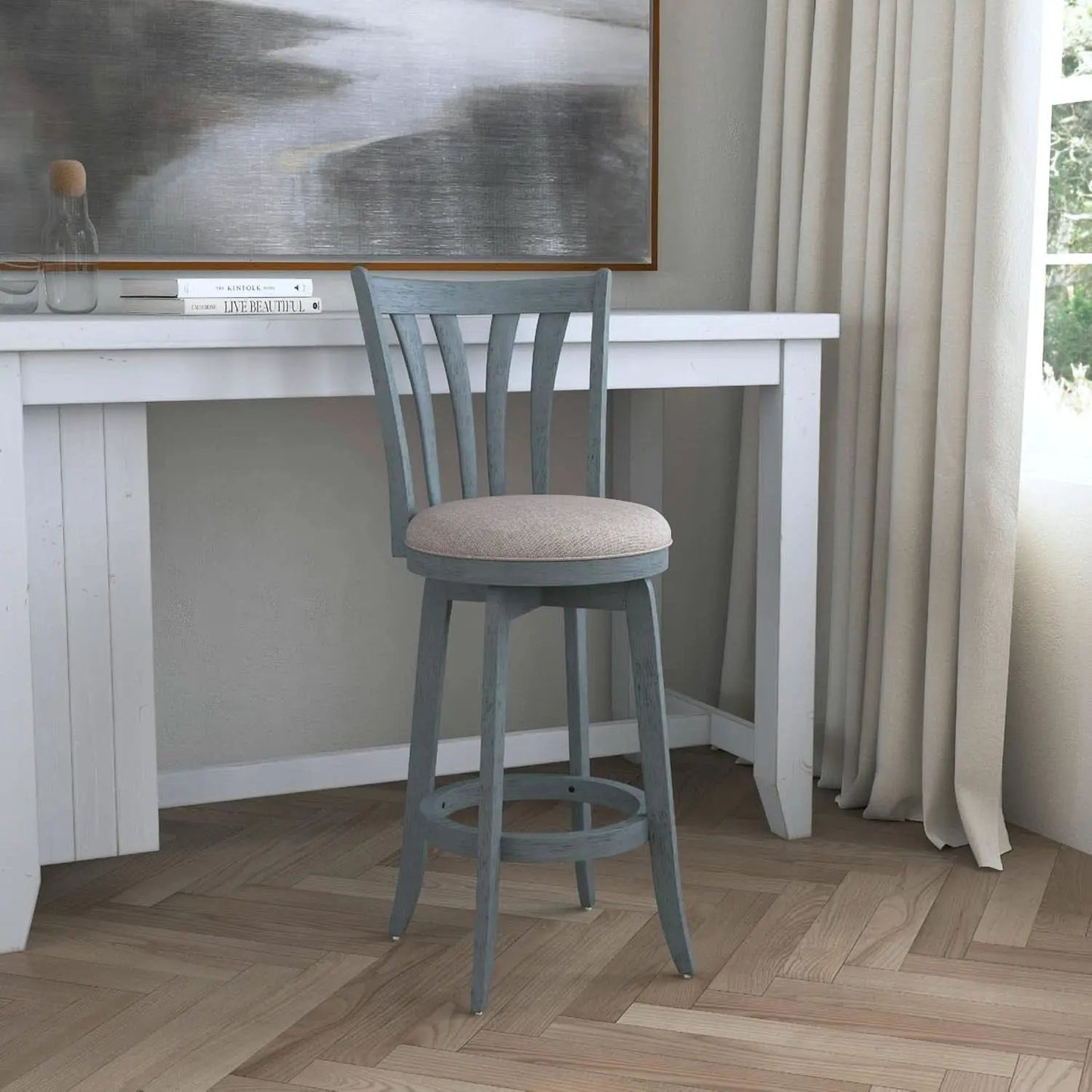 Bar Height Swivel Stool 30 Inch Blue Wire Brush Finish from PriceLows™