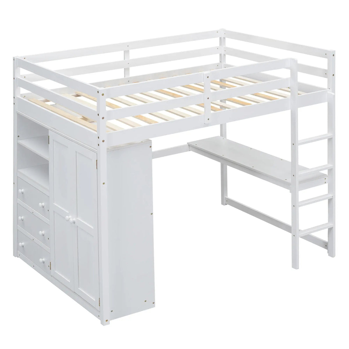 Loft Bed With Wardrobe | Built-In Desk | Two-Tier Shelves | Three Large Drawers