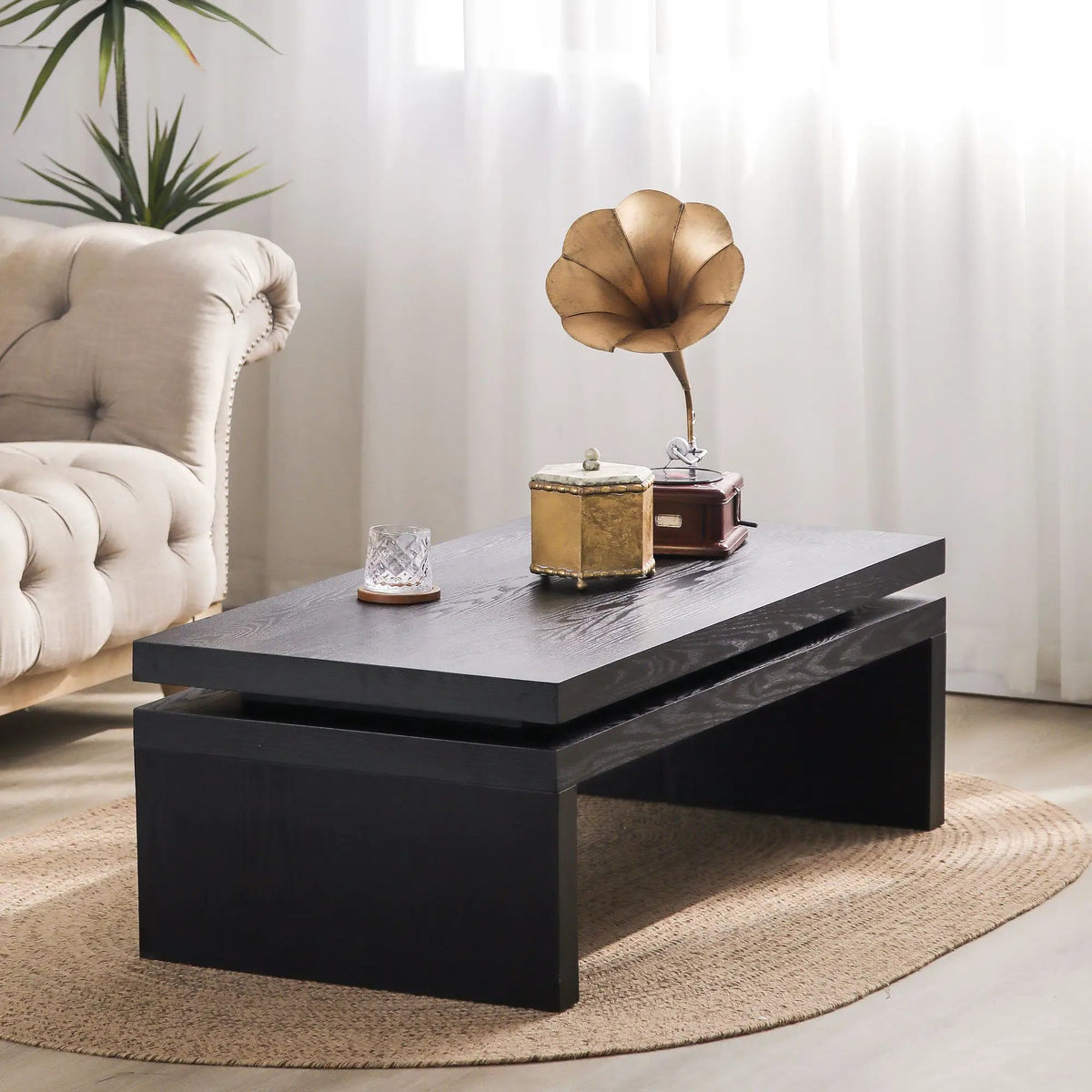 Rectangular Center Table | Solid Engineered Wood | Layered Silhouette | Distinctive Wood Grain