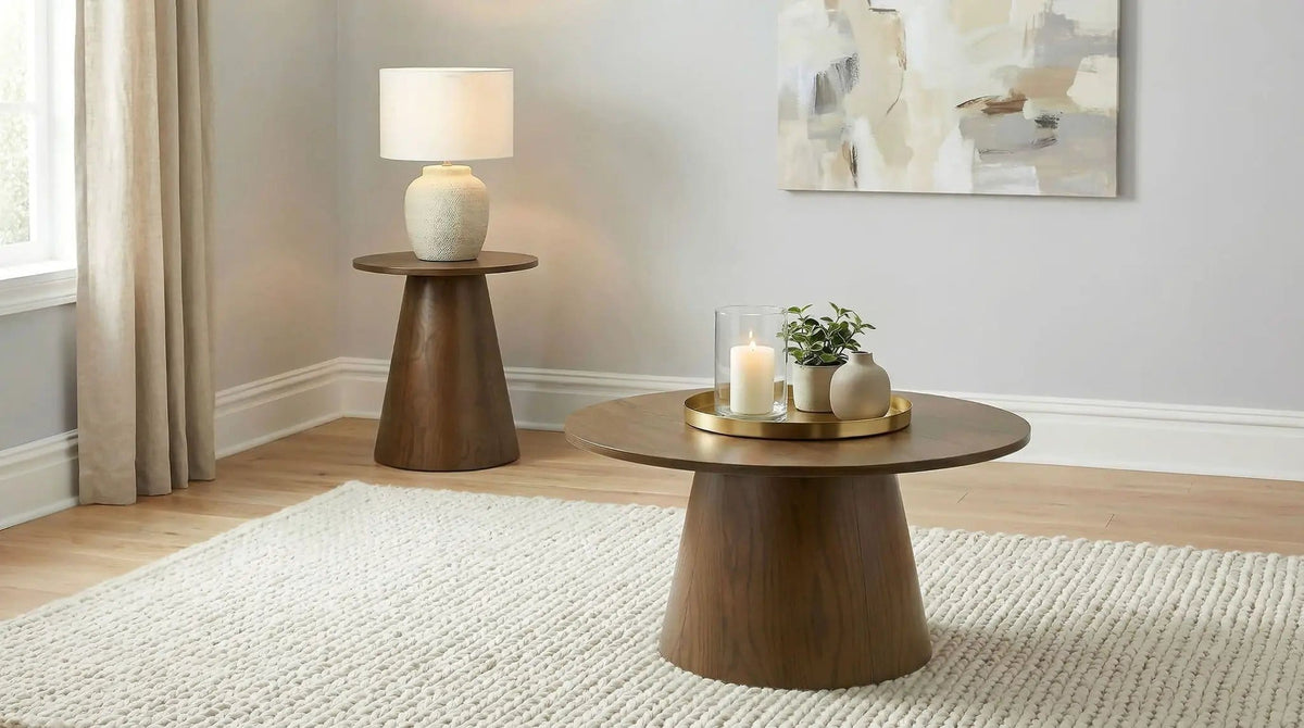 Franklin Round Wood Pedestal Side End Table | 23.5 x 23.5 x 21.75 in | Engineered Wood & Veneer | Dark Brown