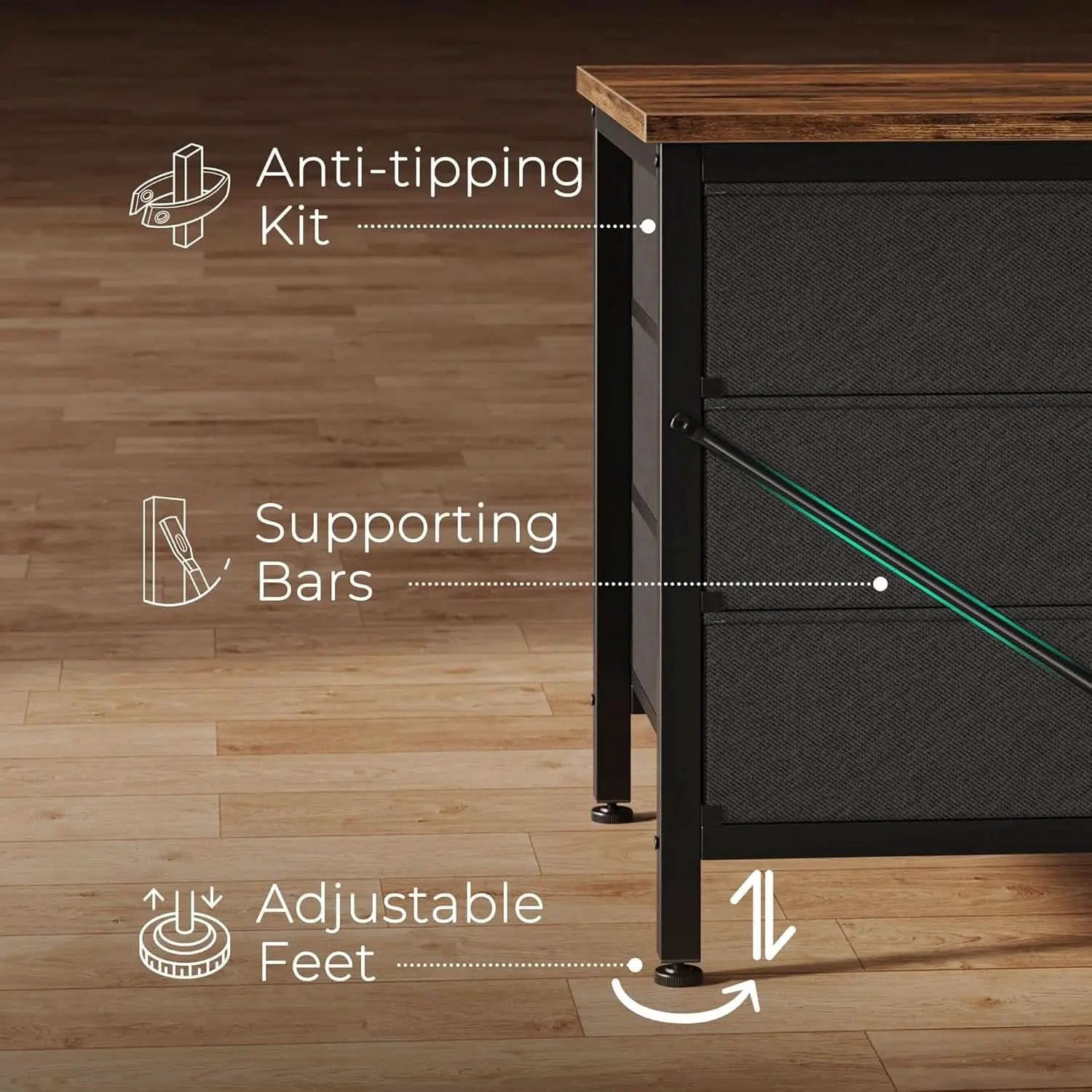55 Inch Dresser TV Stand With 9 Fabric Drawers Rustic Brown from PriceLows™