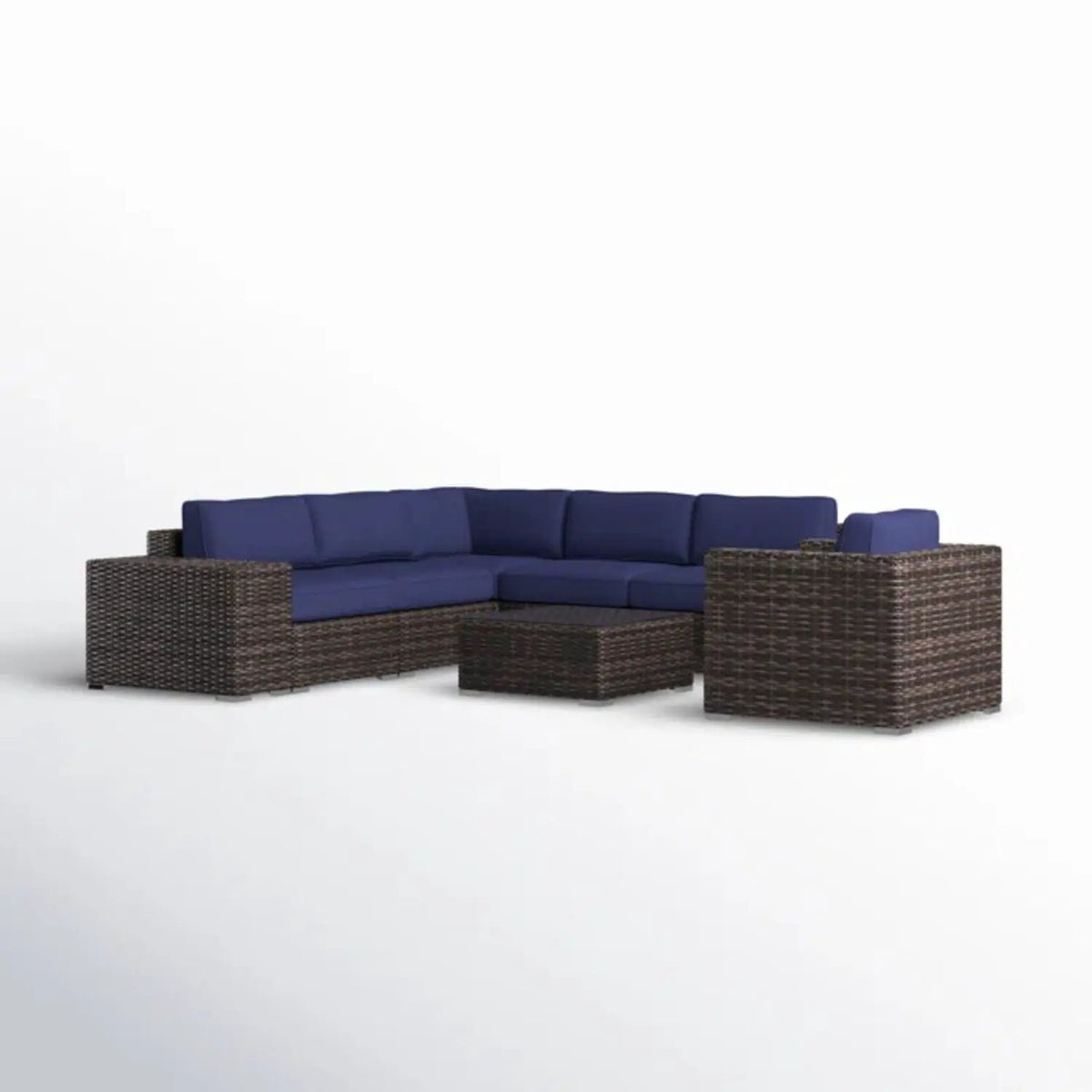 Wicker Seating Group Set | Table And Cushions Included | Aluminum Frames | Hand-Woven Wicker