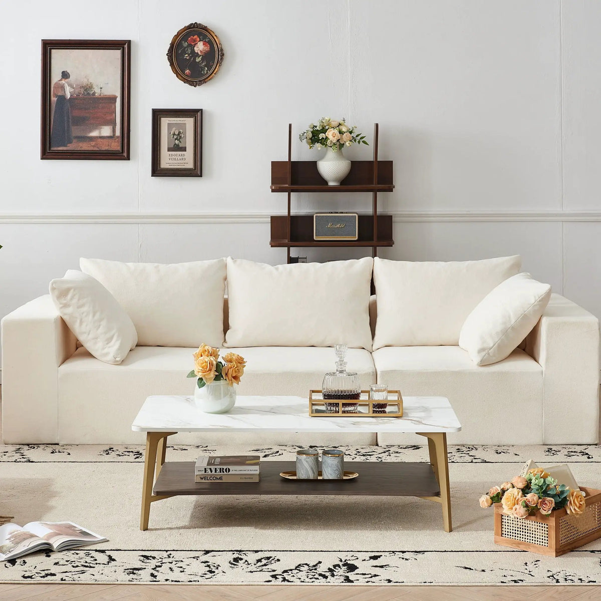 Rectangular Coffee Table | Open Space Design | Golden Metal Frame | MDF Board