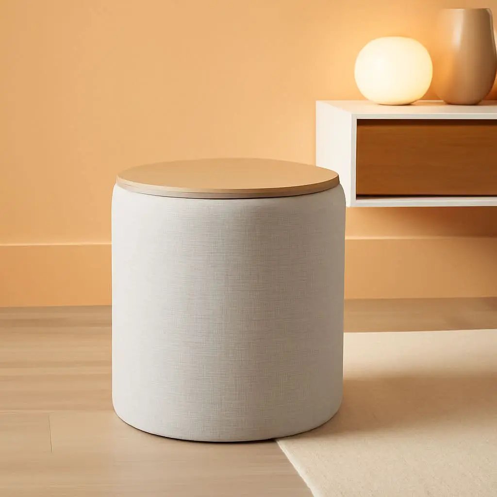 Storage Ottoman 18 Inch Wood Top Gray Textured Fabric from PriceLows™